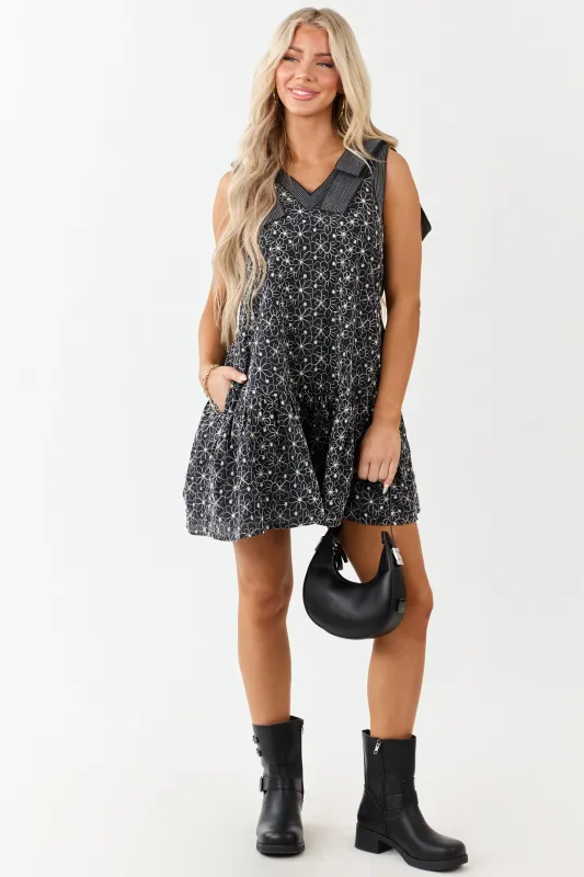 Entro Black Embroidered Floral Bow Strap Mini Dress sold by Lime Lush