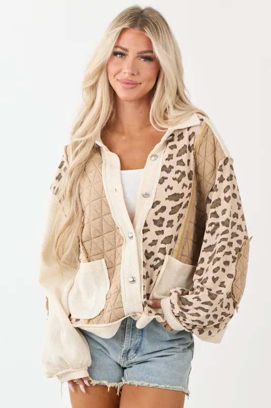 POL Latte Leopard Print Patchwork Jacket sold by Lime Lush