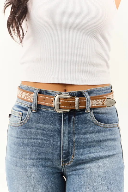 Sepia Floral Embroidered Faux Leather Belt sold by Lime Lush