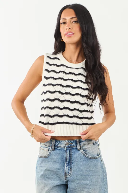 Cream and Black Wavy Striped Sweater Tank Top sold by Lime Lush