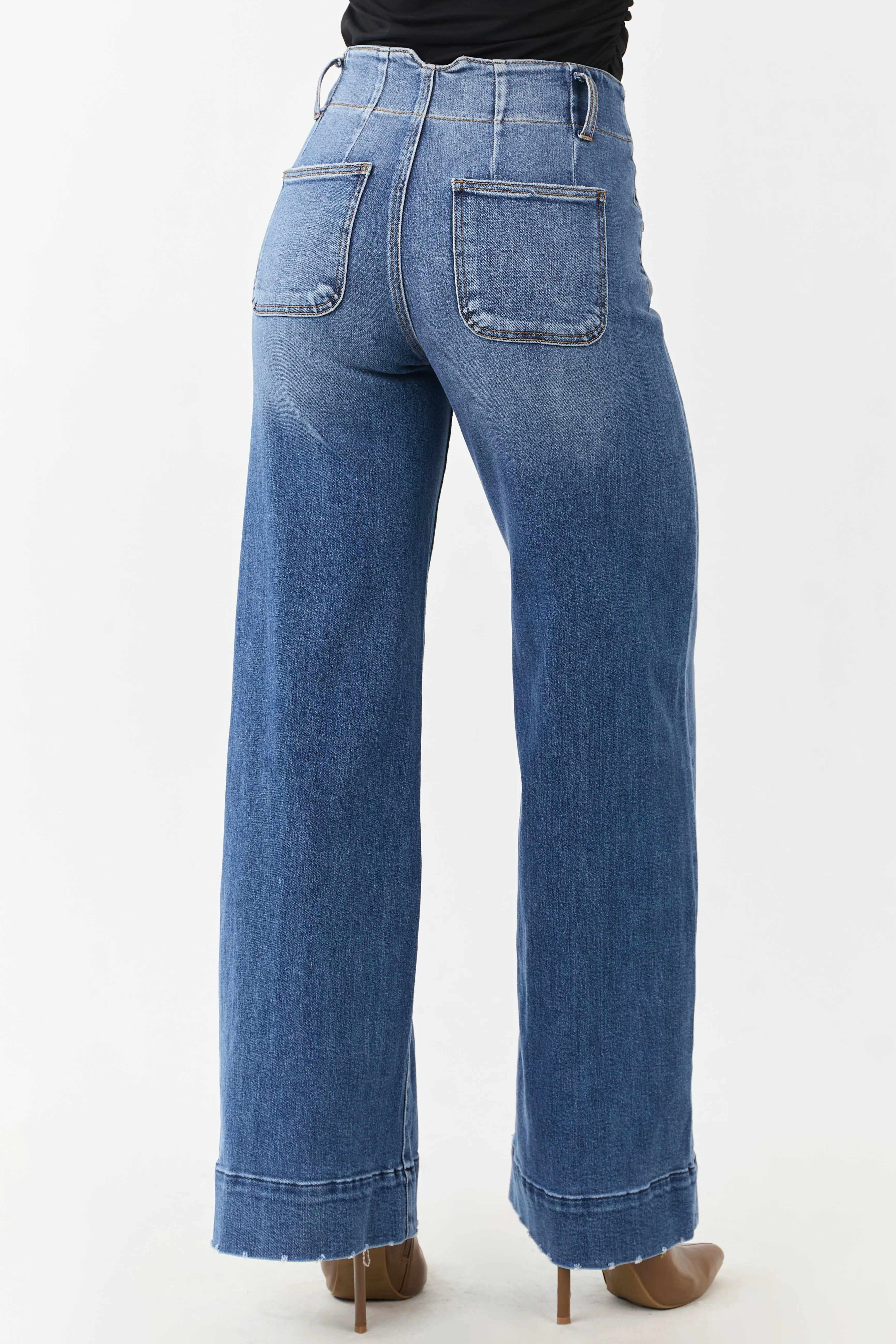 Risen Dark Wash Waist Seam Wide Leg Stretchy Jeans sold by Lime Lush product image thumbnail 5