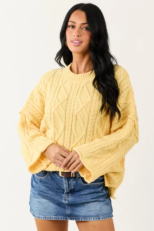 Lovelo Canary Yellow Cable Knit Relaxed Sweater sold by Lime Lush