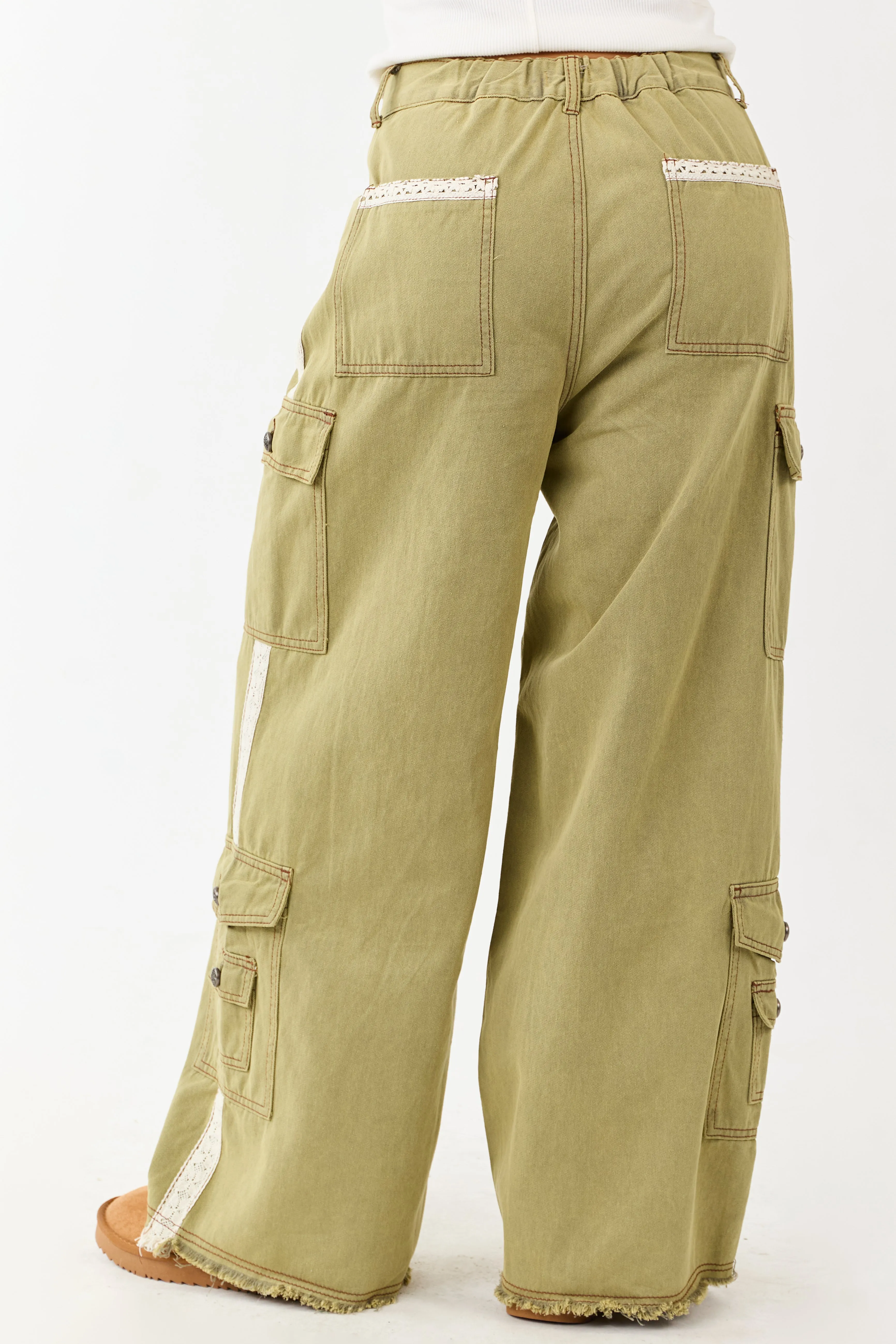 POL Olive Denim Patchwork Wide Leg Cargo Pants sold by Lime Lush product image thumbnail 4
