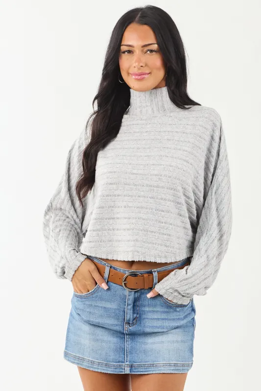 Heather Grey Mock Neck Soft Long Sleeve Top sold by Lime Lush