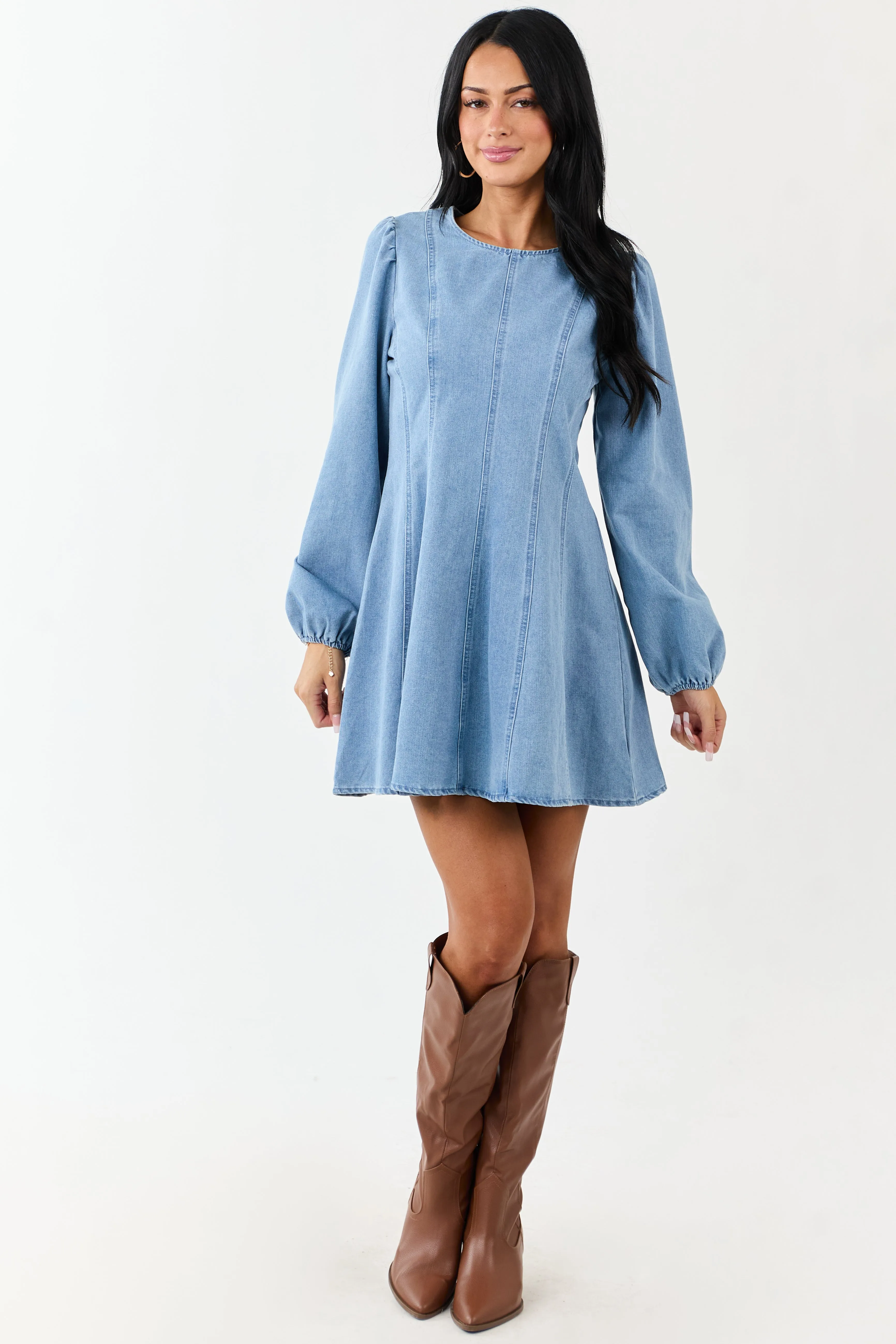 Light Mineral Wash Denim Long Sleeve Mini Dress sold by Lime Lush product image thumbnail 2