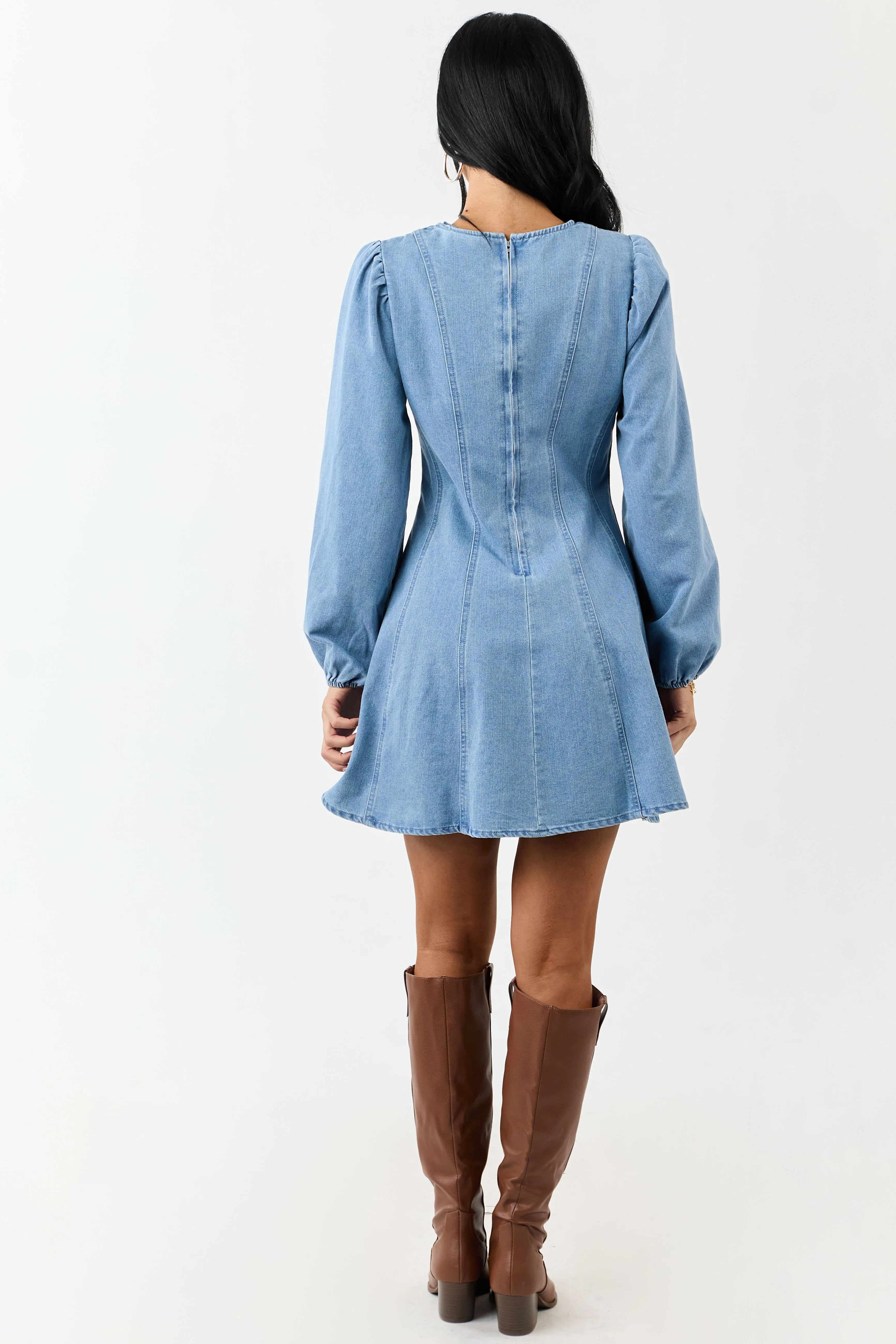 Light Mineral Wash Denim Long Sleeve Mini Dress sold by Lime Lush product image thumbnail 5