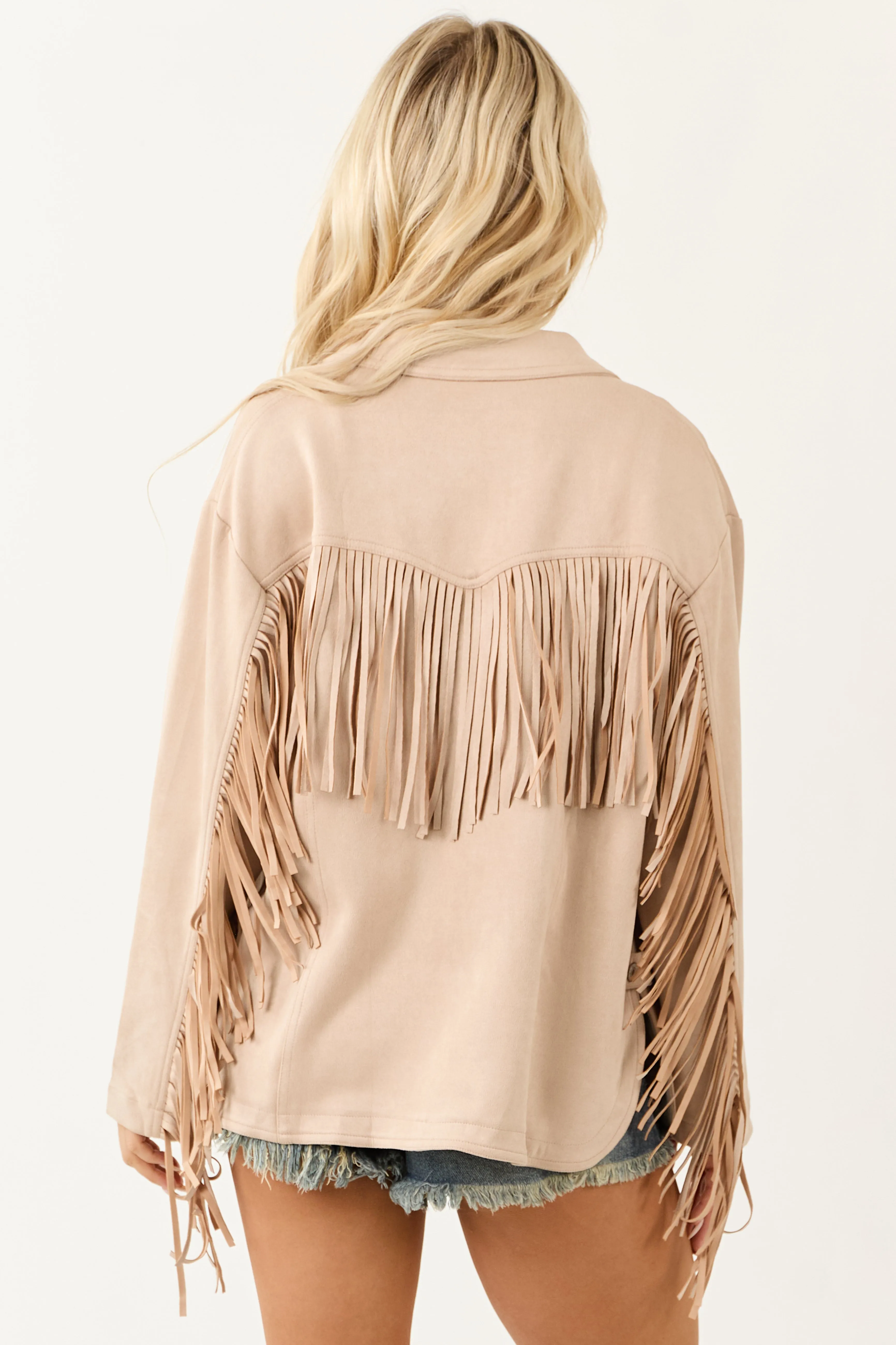 Entro Desert Sand Faux Suede Fringe Jacket sold by Lime Lush product image thumbnail 2