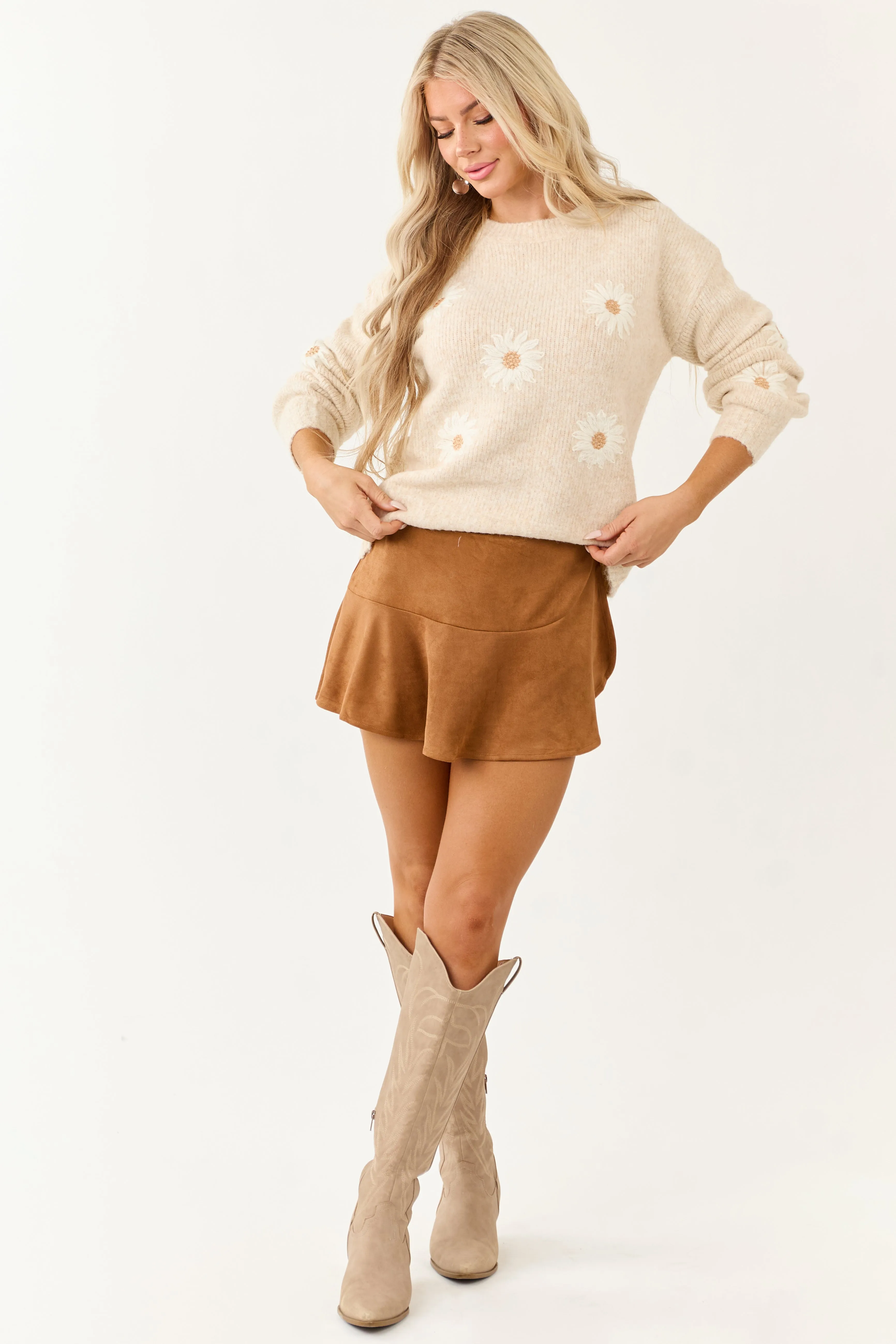 Entro Almond Daisy Embroidery Wool Blend Sweater sold by Lime Lush product image thumbnail 2