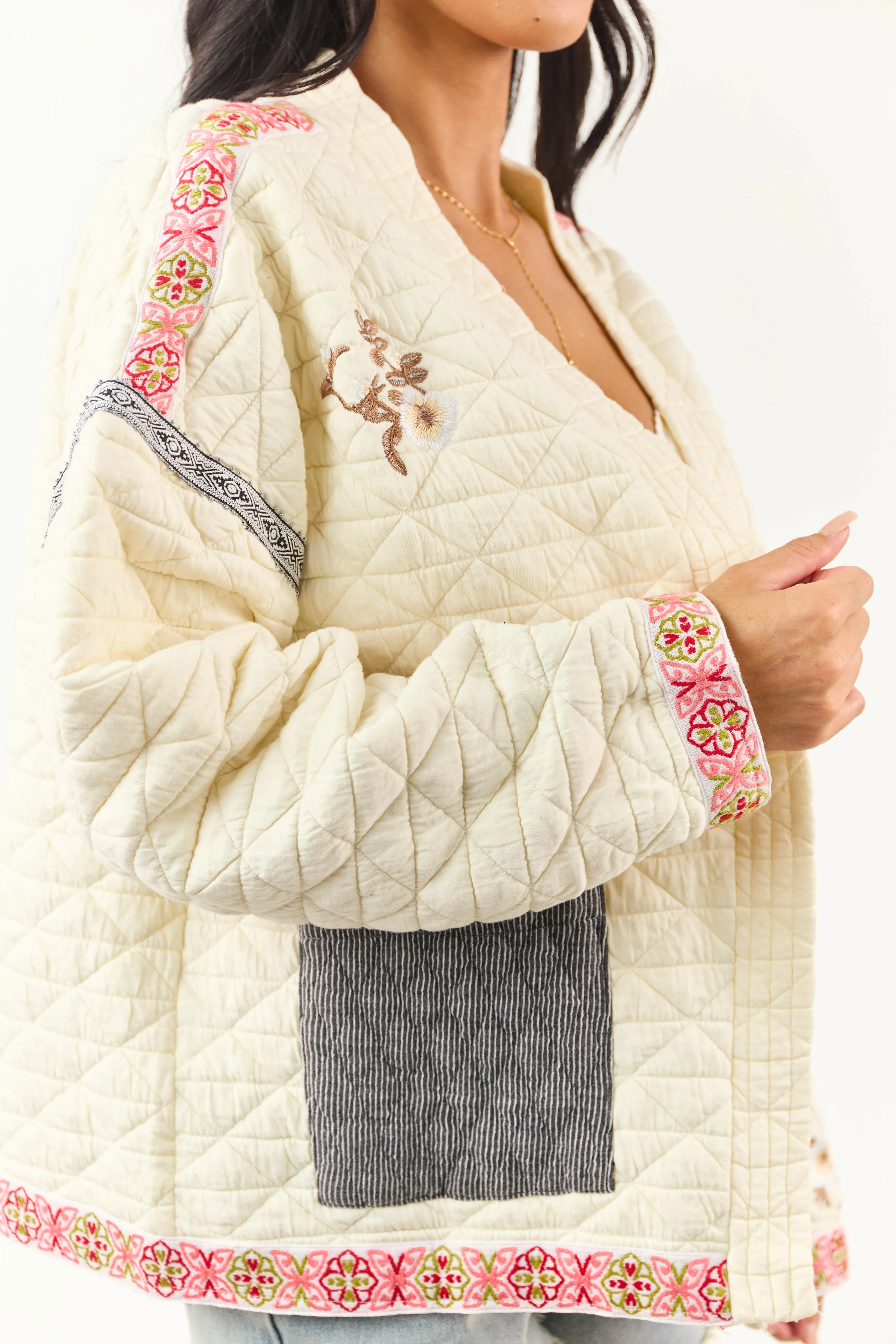 POL Cream Floral Embroidered Open Front Jacket sold by Lime Lush product image thumbnail 2