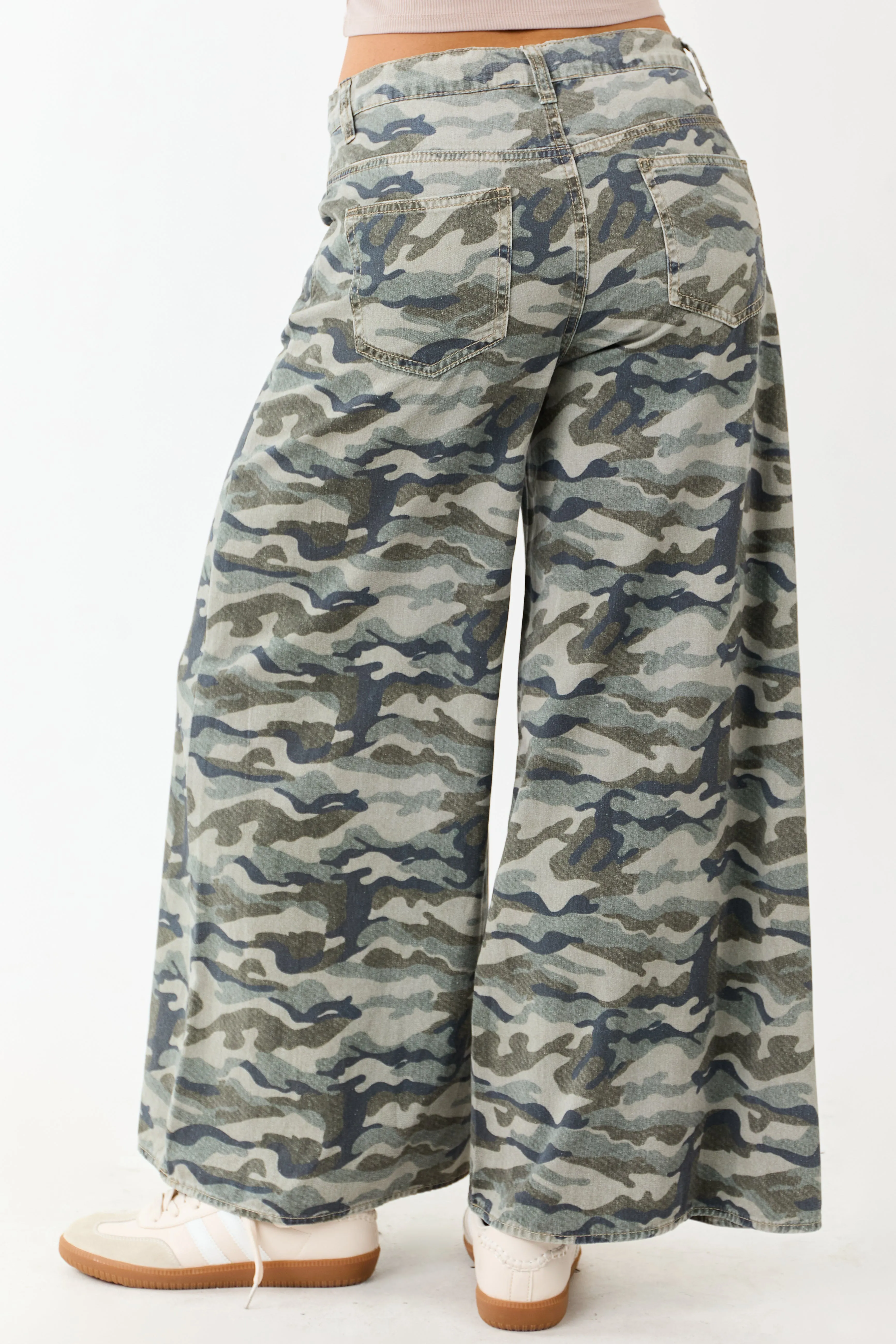 Olive Camo Print Wide Leg Drawstring Denim Pants sold by Lime Lush product image thumbnail 4