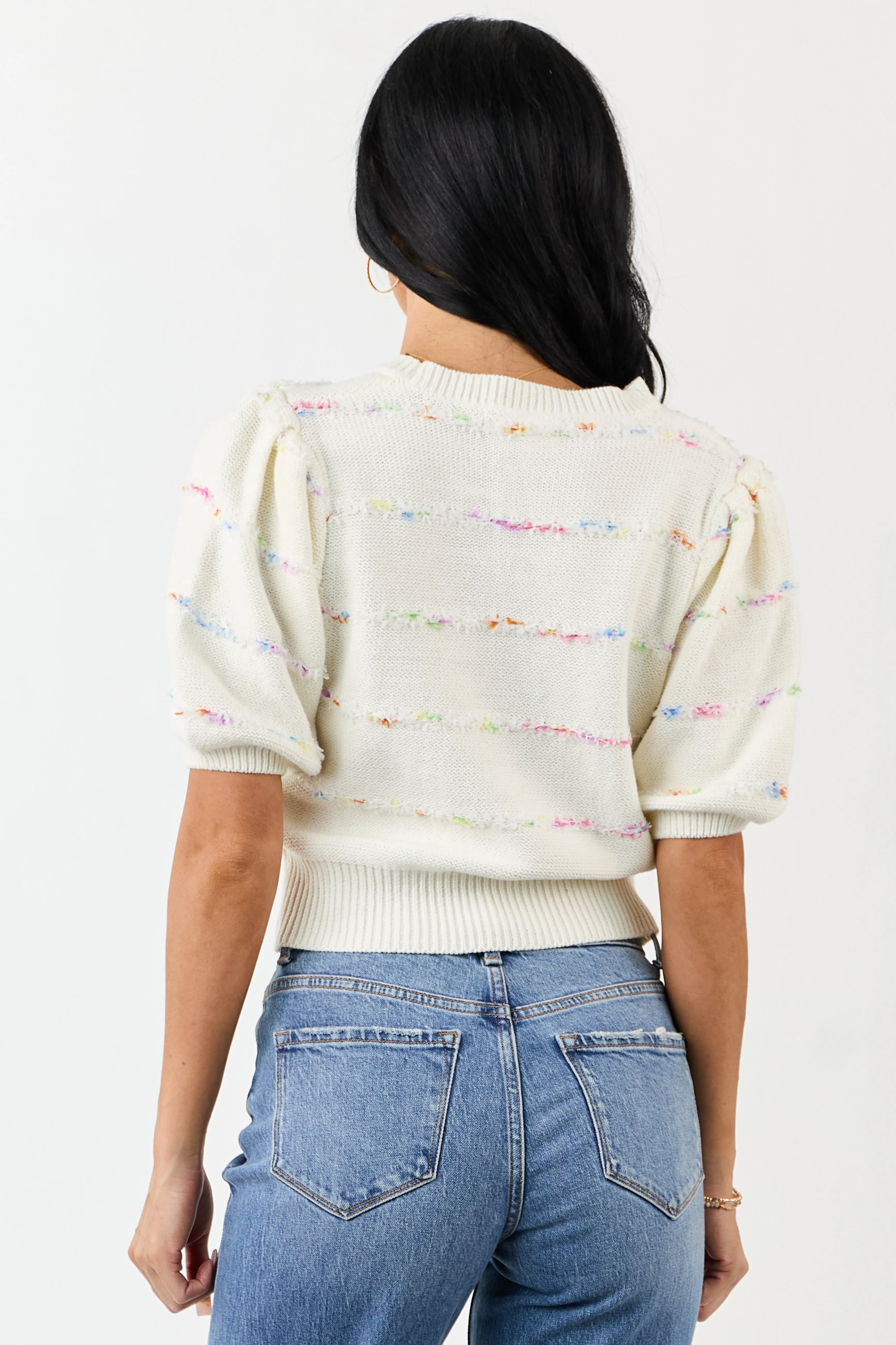 Cream Textured Stripe Detail Half Sleeve Sweater Top sold by Lime Lush product image thumbnail 5