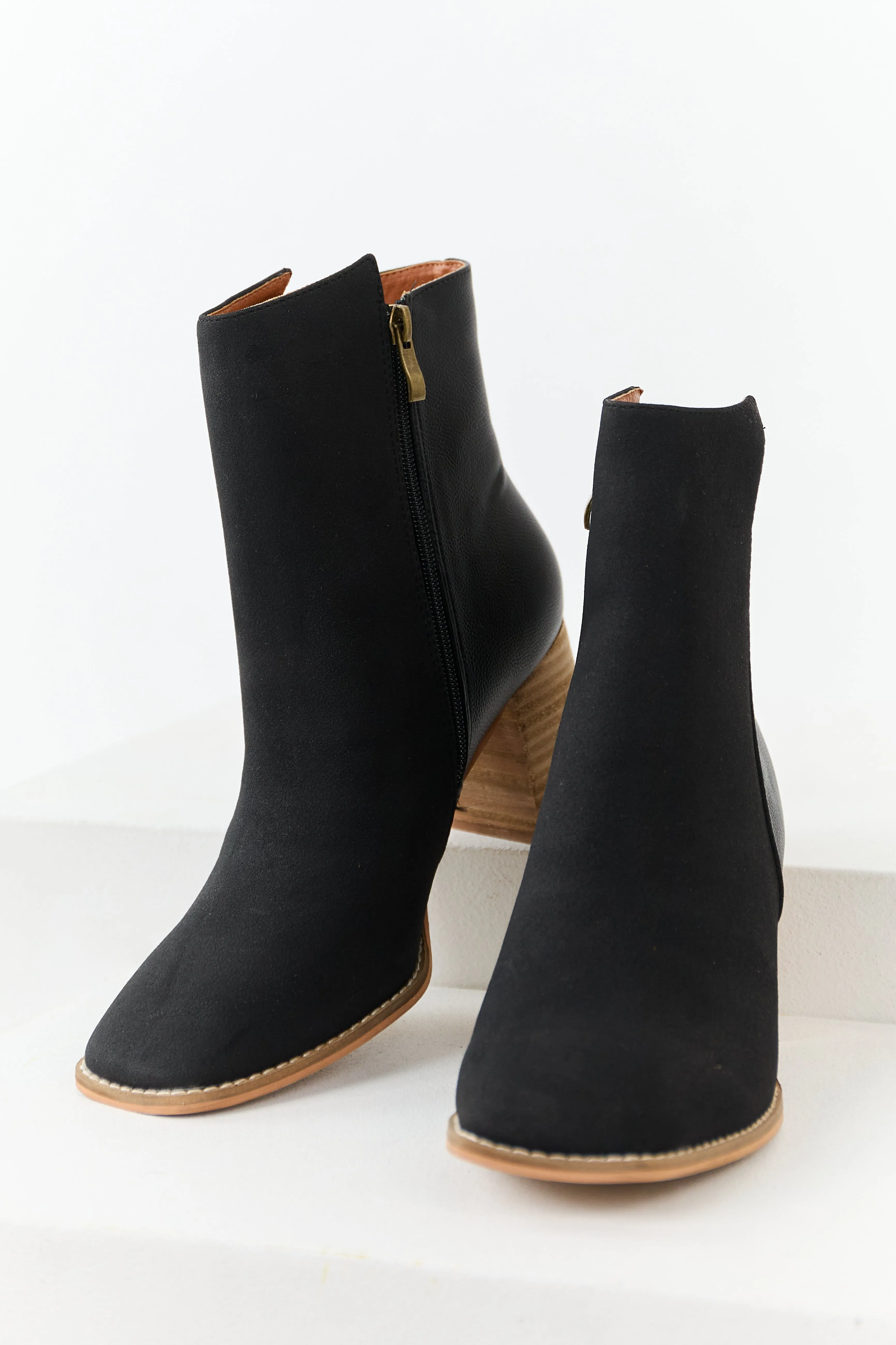 Black Faux Leather Contrast Heeled Booties sold by Lime Lush product image thumbnail 2