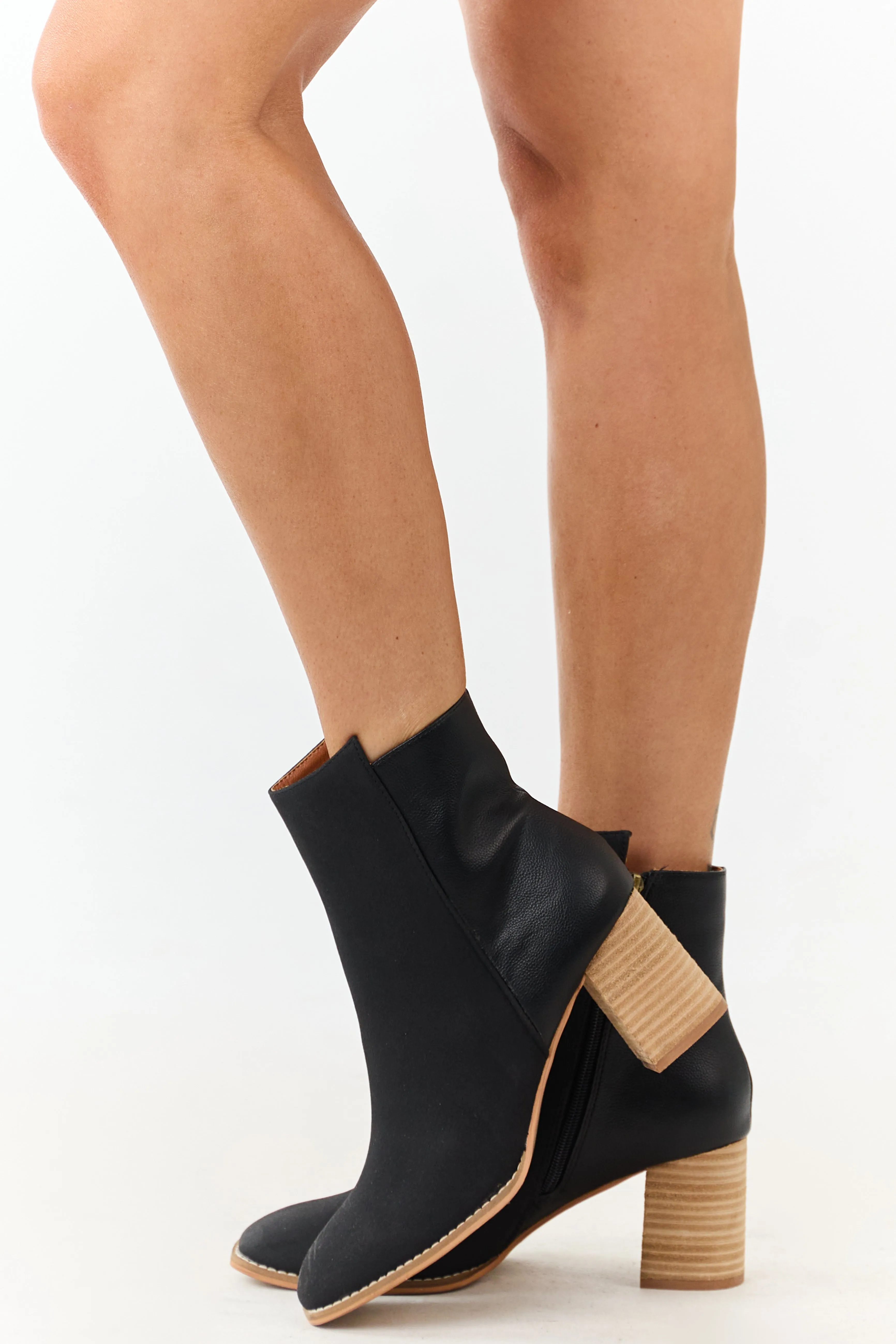 Black Faux Leather Contrast Heeled Booties sold by Lime Lush product image thumbnail 5