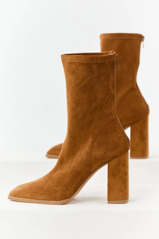 Caramel Faux Suede Square Toe Block Heel Boots sold by Lime Lush