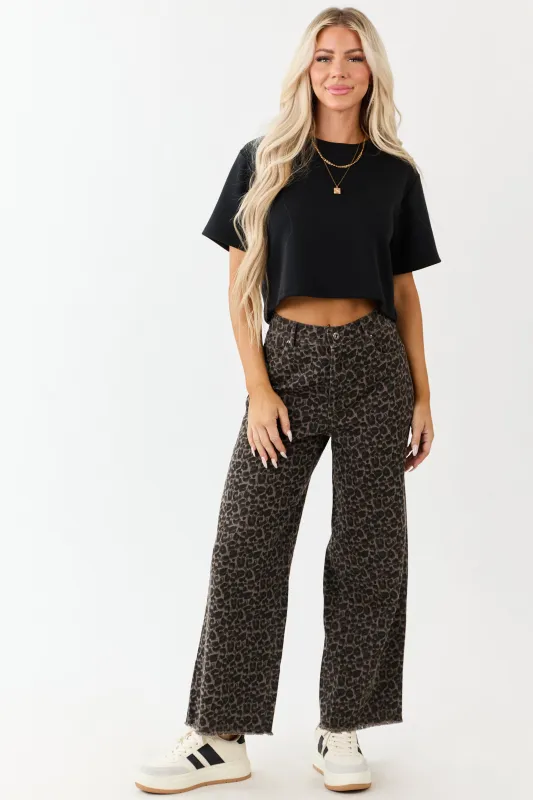 Coffee Leopard Print Wide Leg Denim Pants sold by Lime Lush