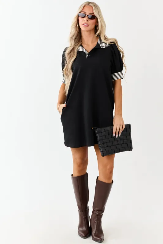 Entro Black Pullover Knit Puff Sleeve Short Dress sold by Lime Lush