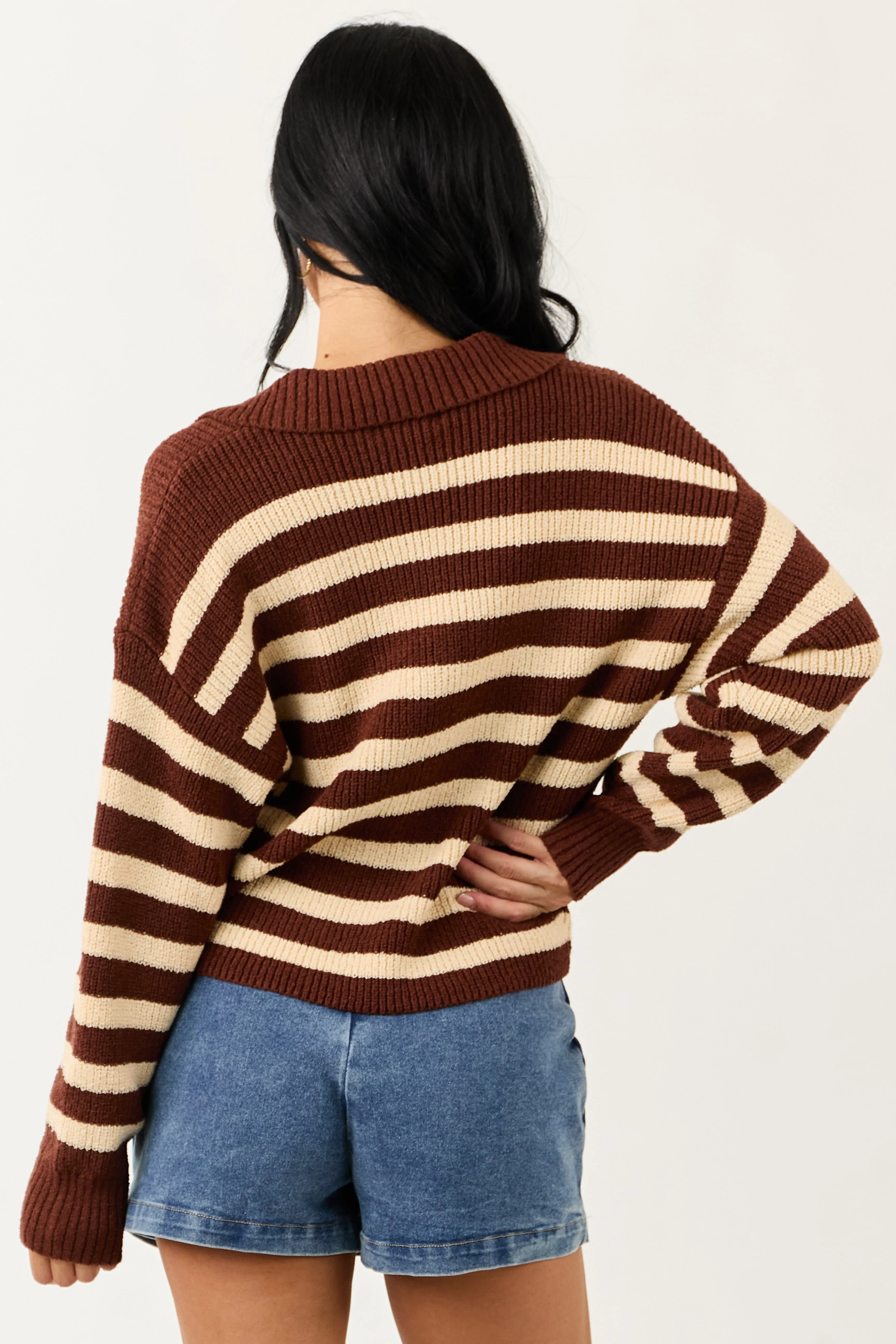 Cream and Cocoa Striped Collared Sweater sold by Lime Lush product image thumbnail 5