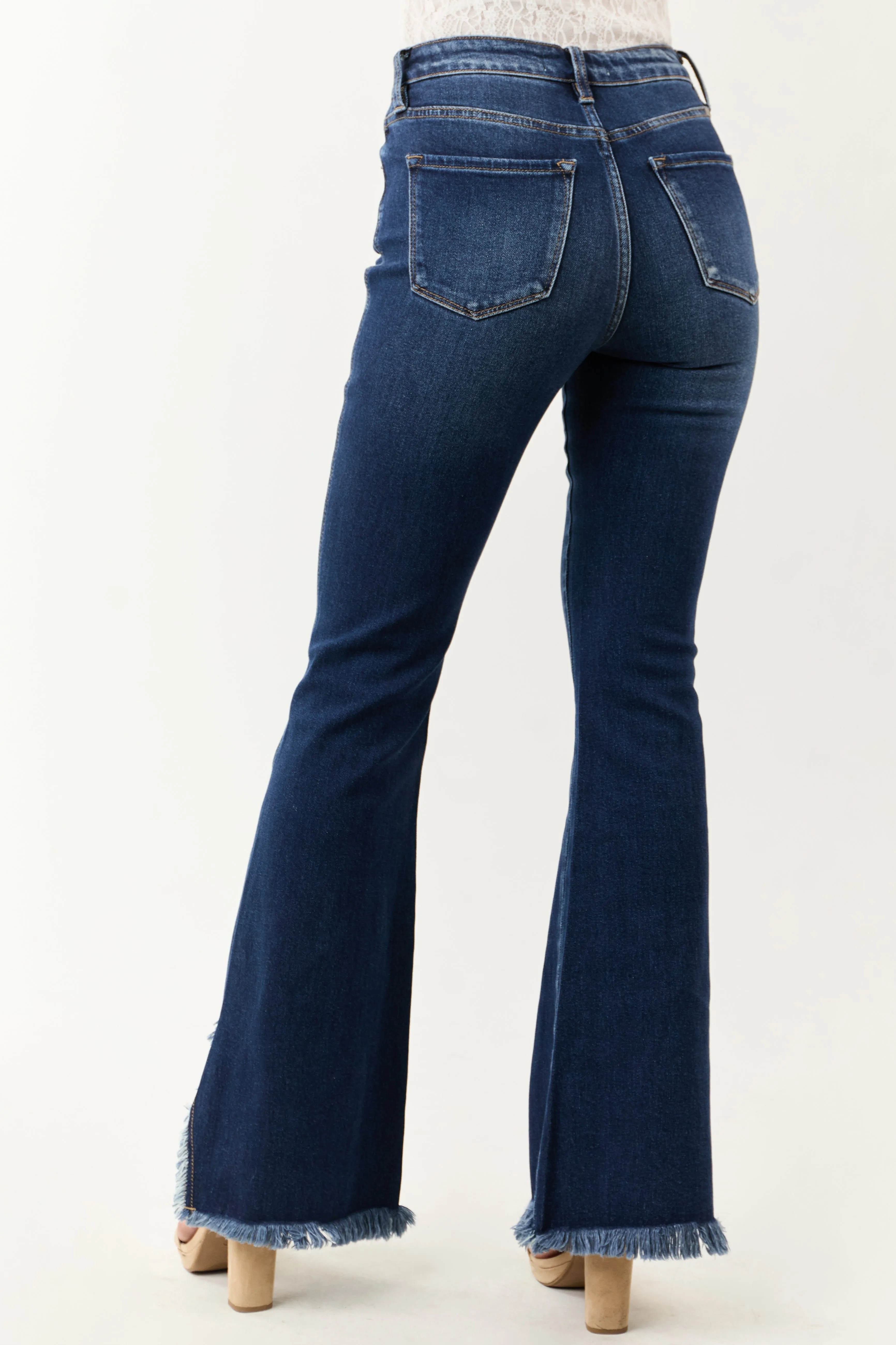 KanCan Dark Wash Frayed Hem Stretchy Bootcut Jeans sold by Lime Lush product image thumbnail 4