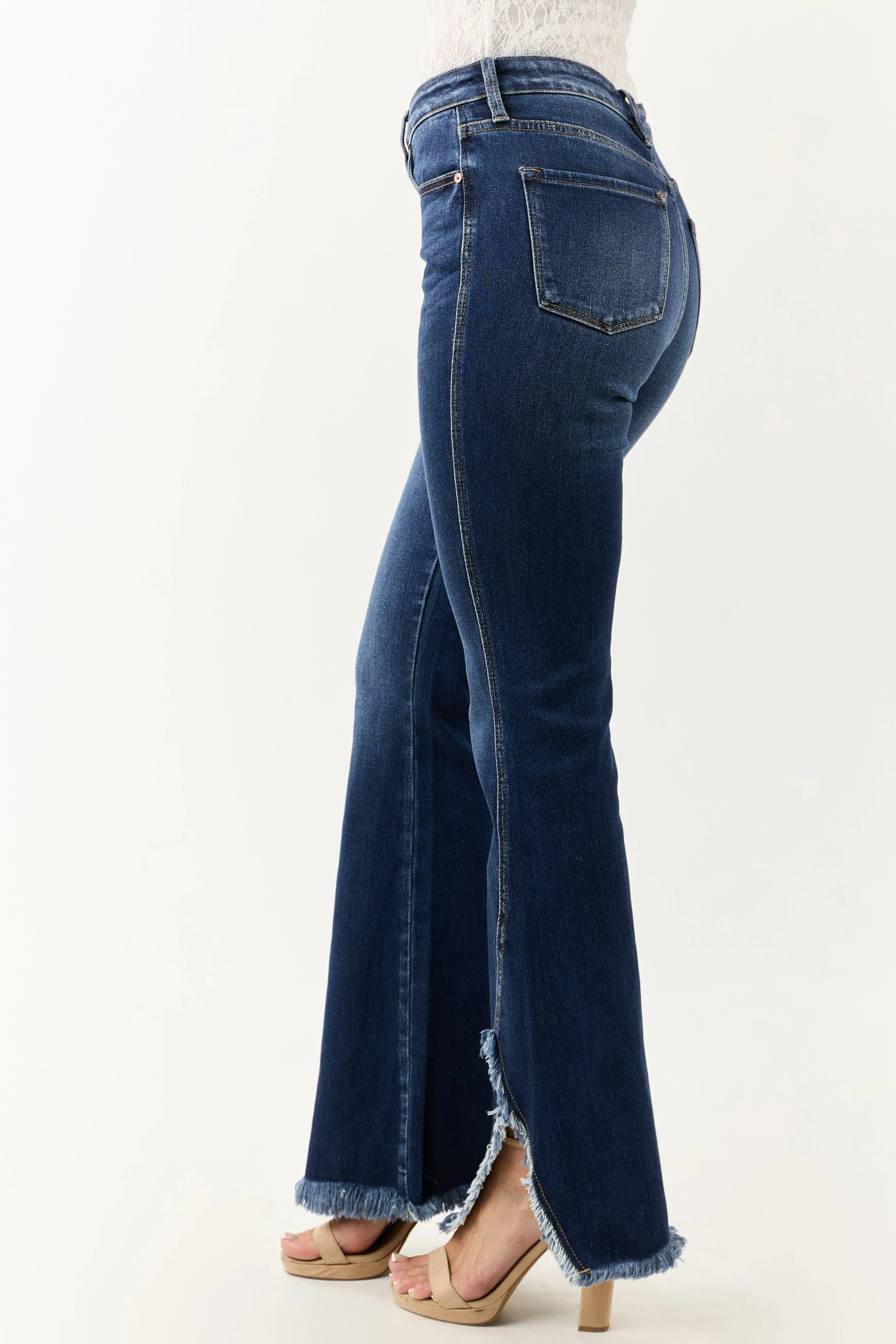 KanCan Dark Wash Frayed Hem Stretchy Bootcut Jeans sold by Lime Lush product image thumbnail 3