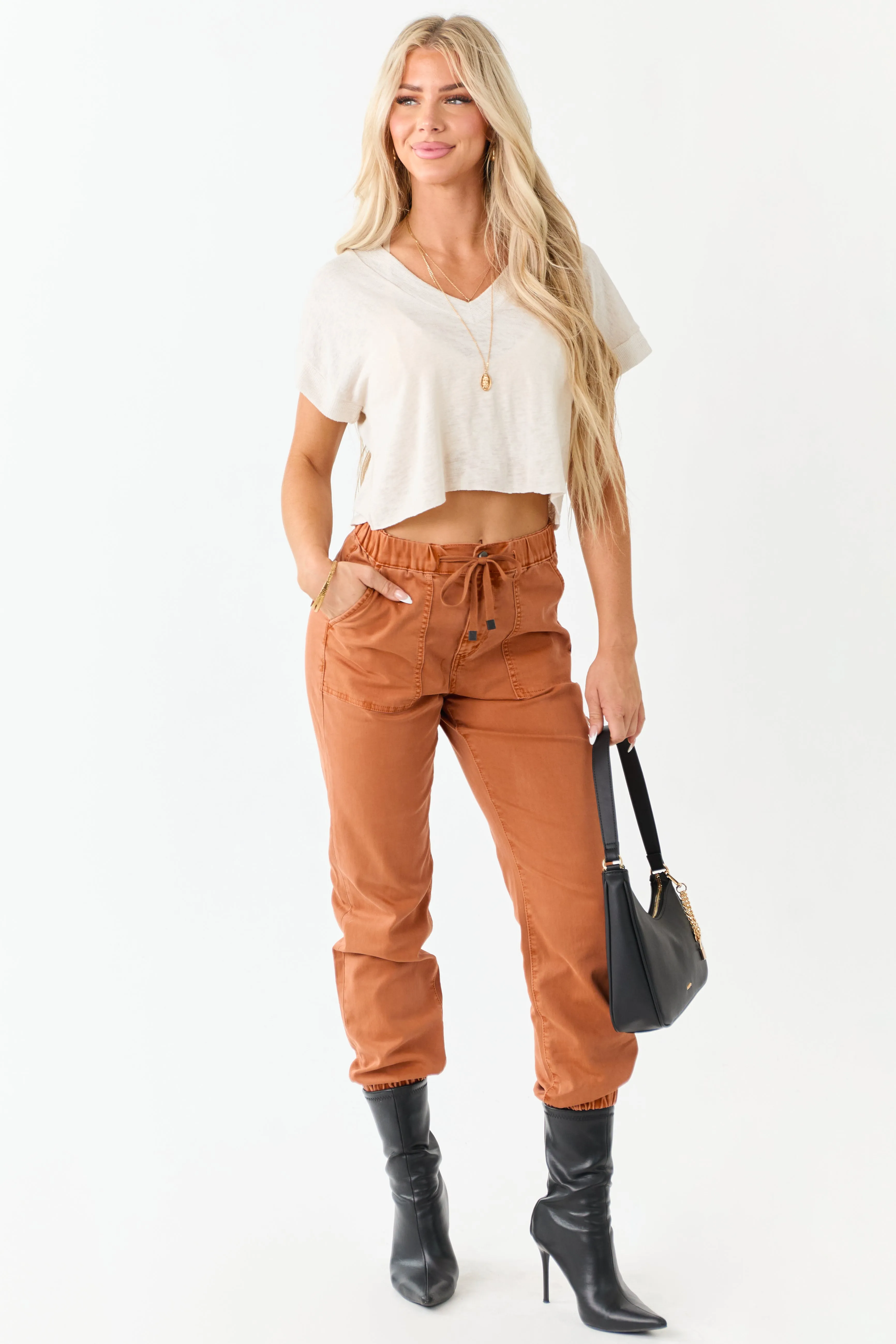 Mica Denim Pumpkin Spice Cropped Jogger Jeans sold by Lime Lush product image thumbnail 5
