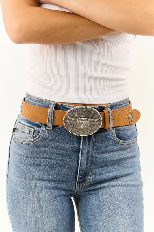 Caramel Faux Leather Western Long Horn Belt sold by Lime Lush