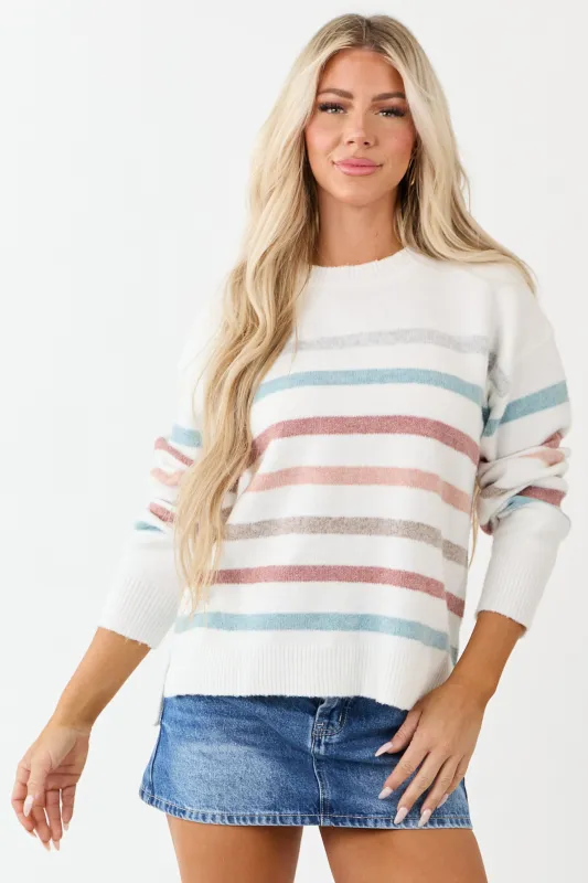 Off White Striped Long Sleeve Knit Sweater sold by Lime Lush