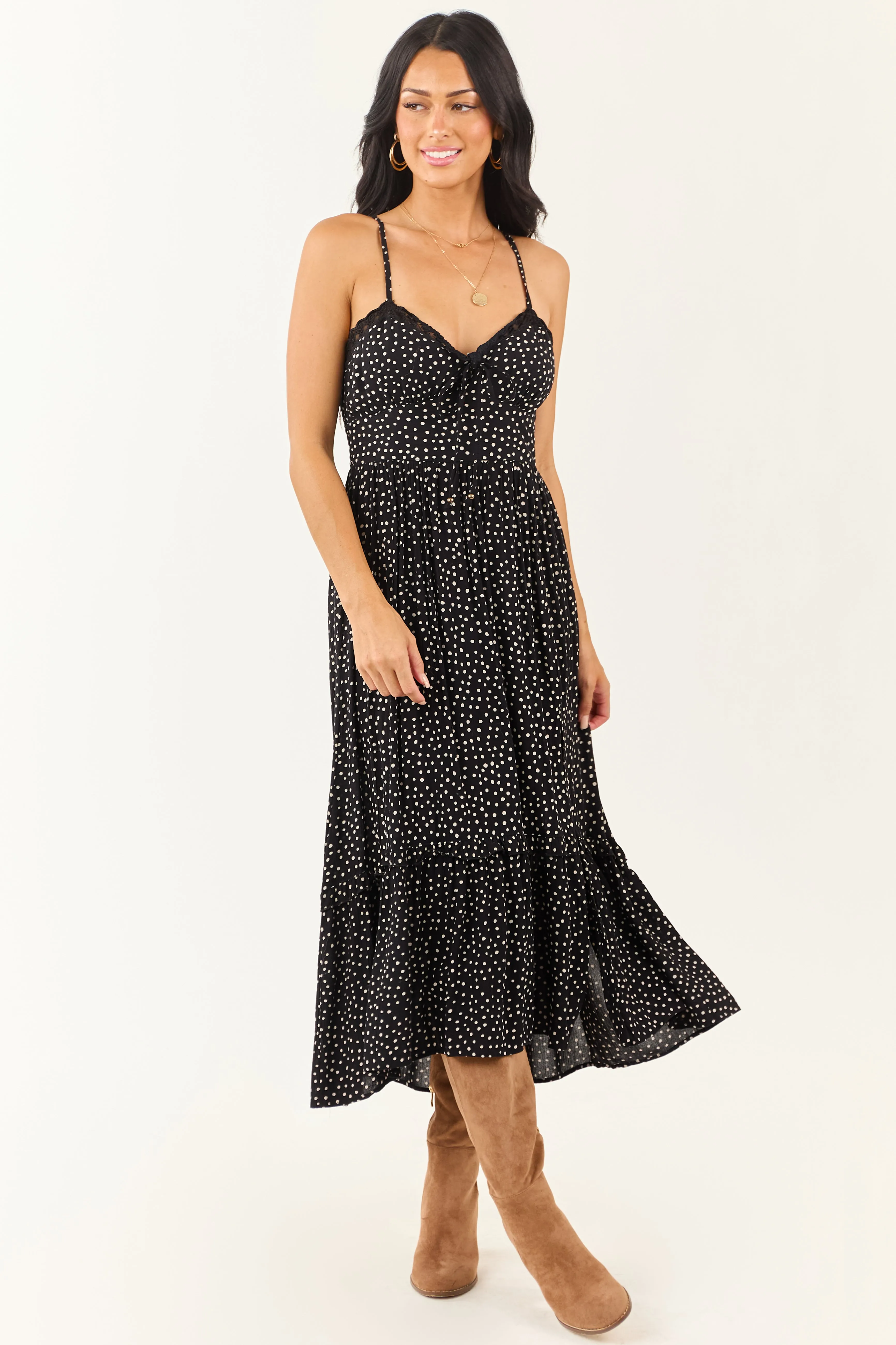 Black and White Polka Dot Sleeveless Midi Dress sold by Lime Lush product image thumbnail 2