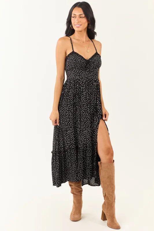 Black and White Polka Dot Sleeveless Midi Dress sold by Lime Lush