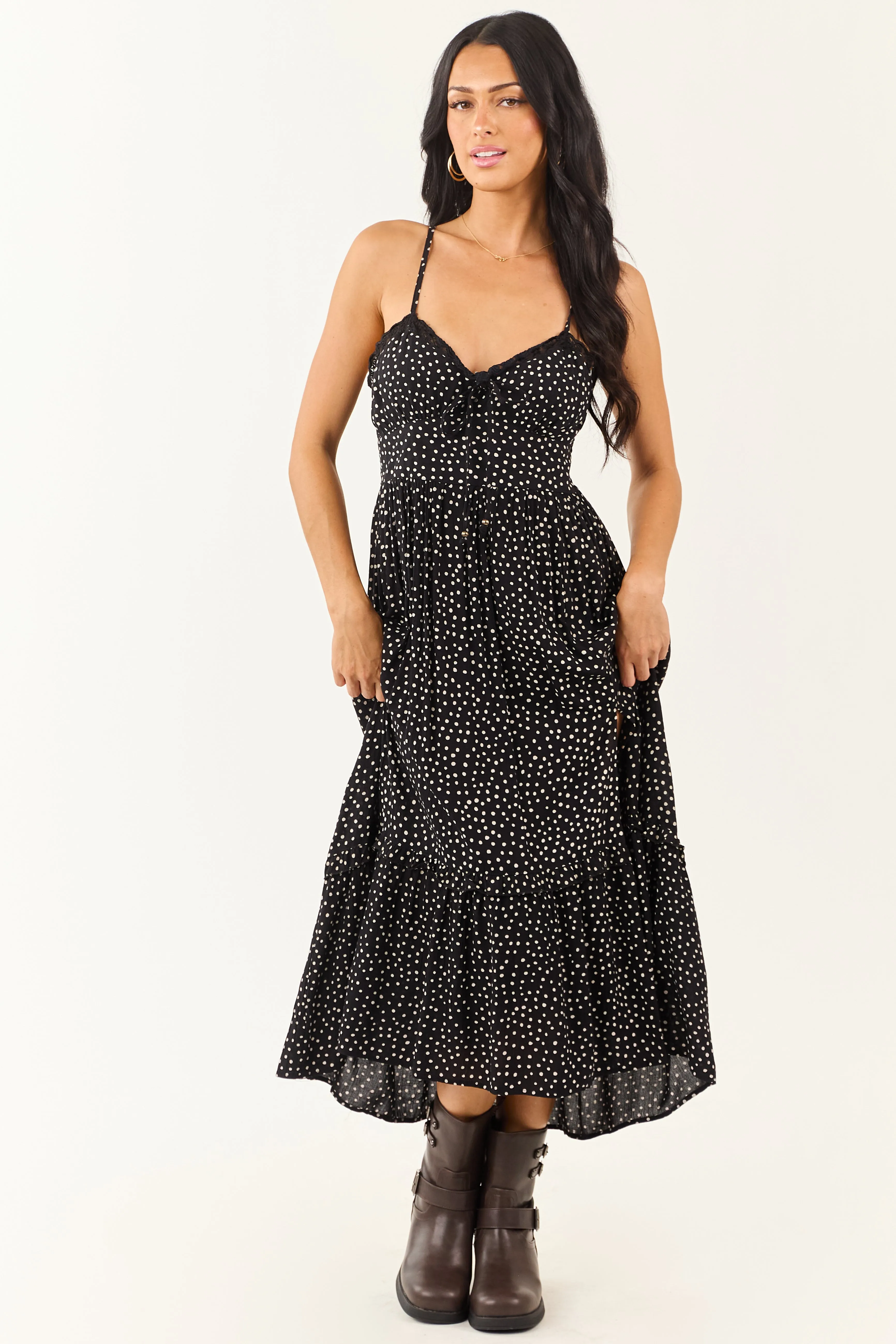 Black and White Polka Dot Sleeveless Midi Dress sold by Lime Lush product image thumbnail 4