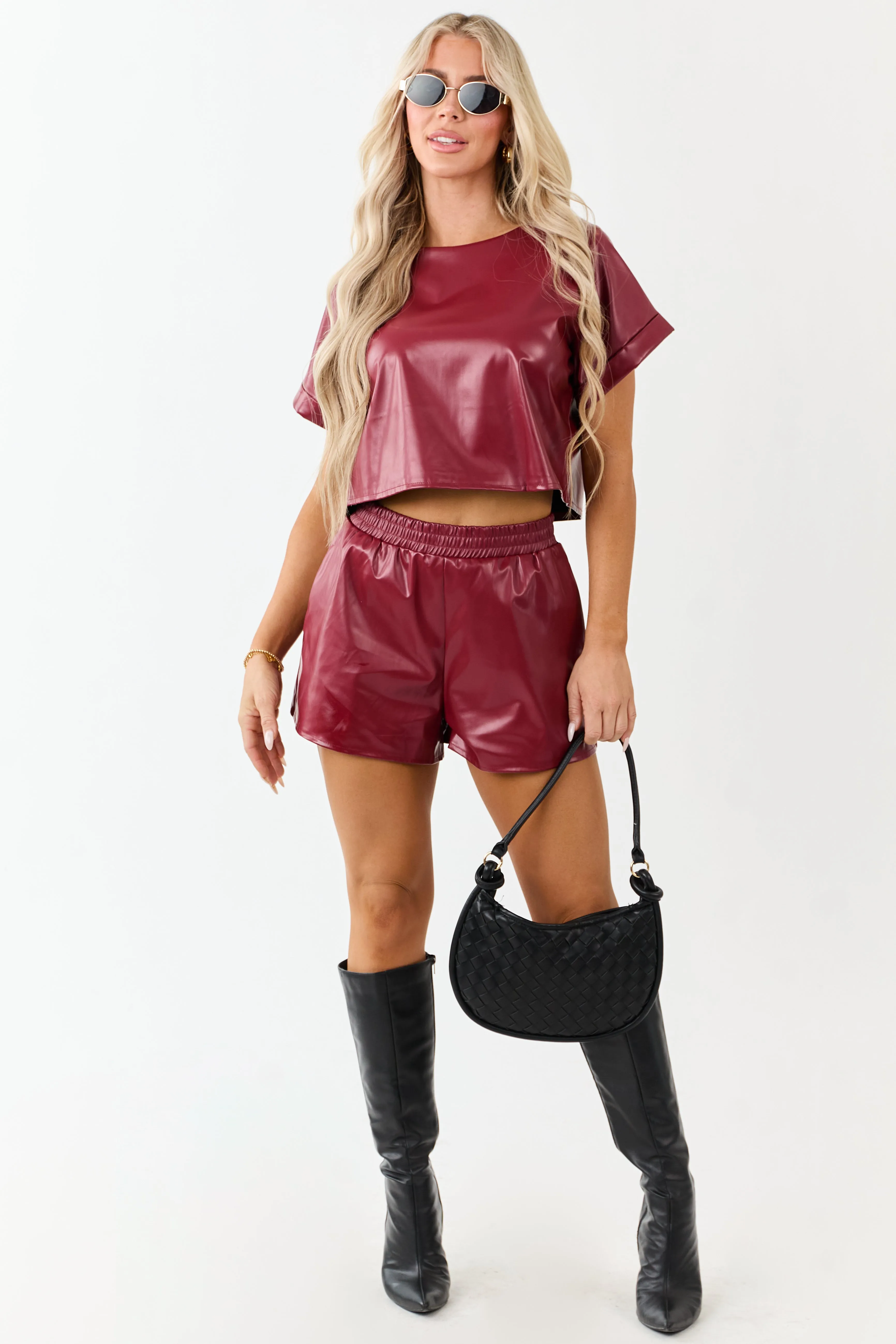 Cherry Faux Leather Boxy Fit Crop Top sold by Lime Lush product image thumbnail 4
