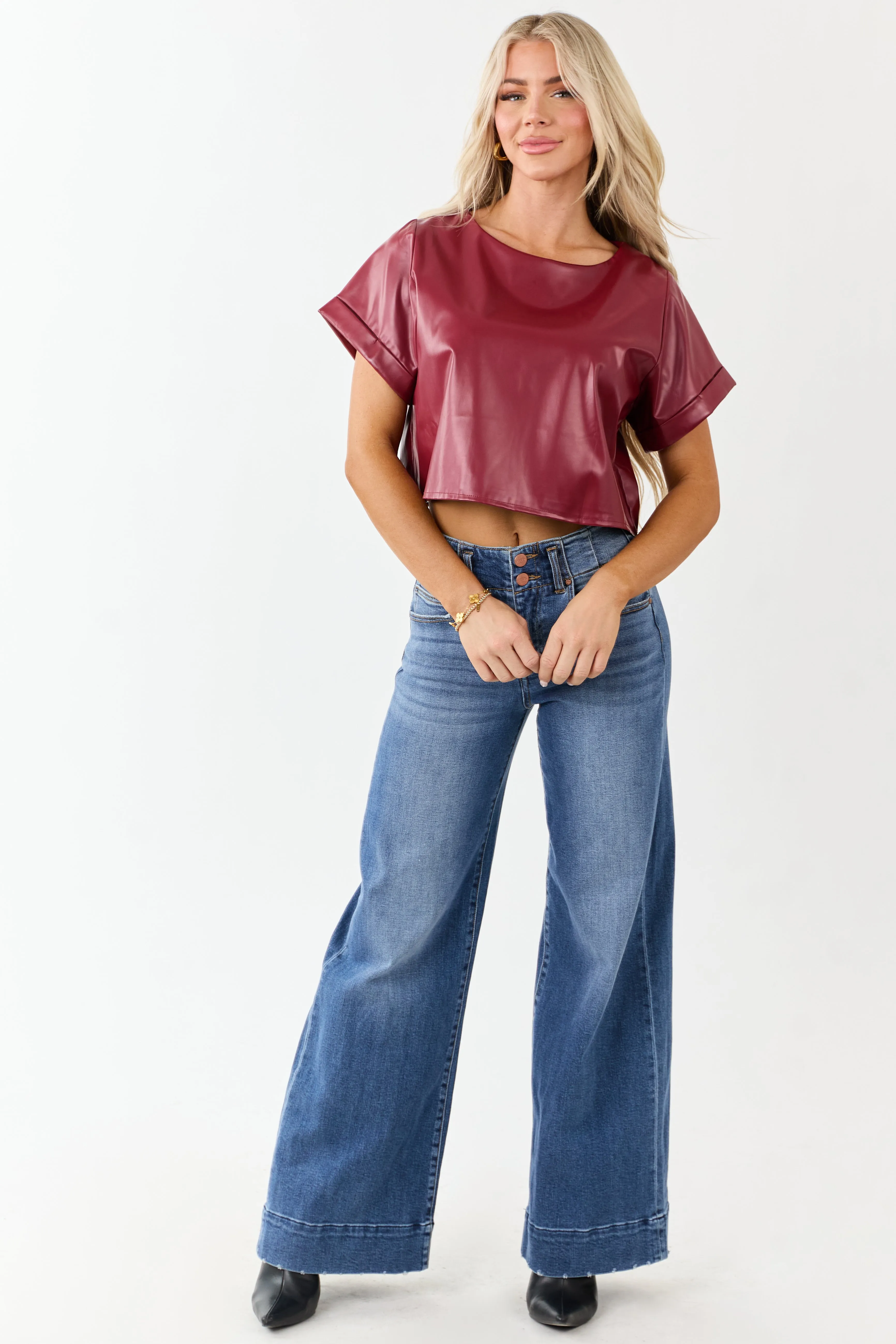 Cherry Faux Leather Boxy Fit Crop Top sold by Lime Lush product image thumbnail 2