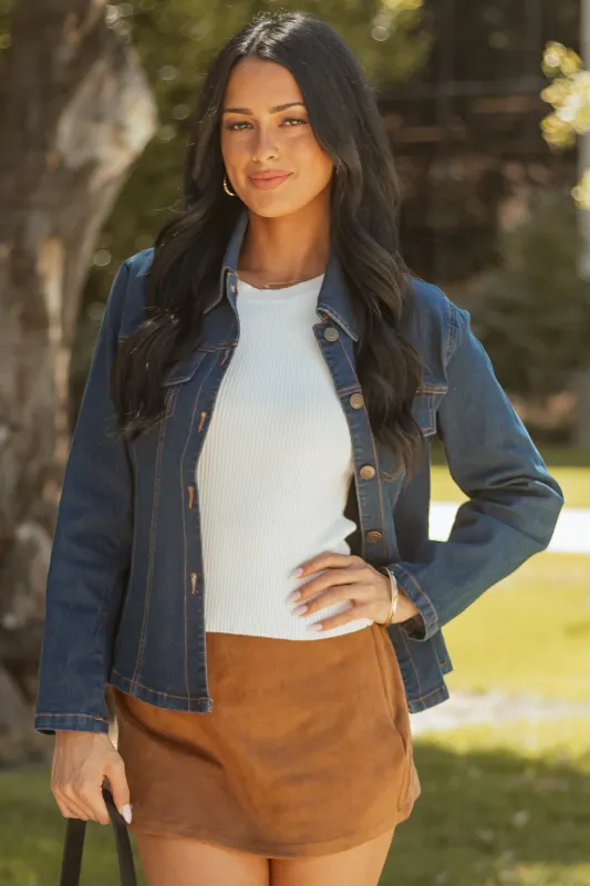 Dark Wash Long Sleeve Button Up Denim Jacket sold by Lime Lush