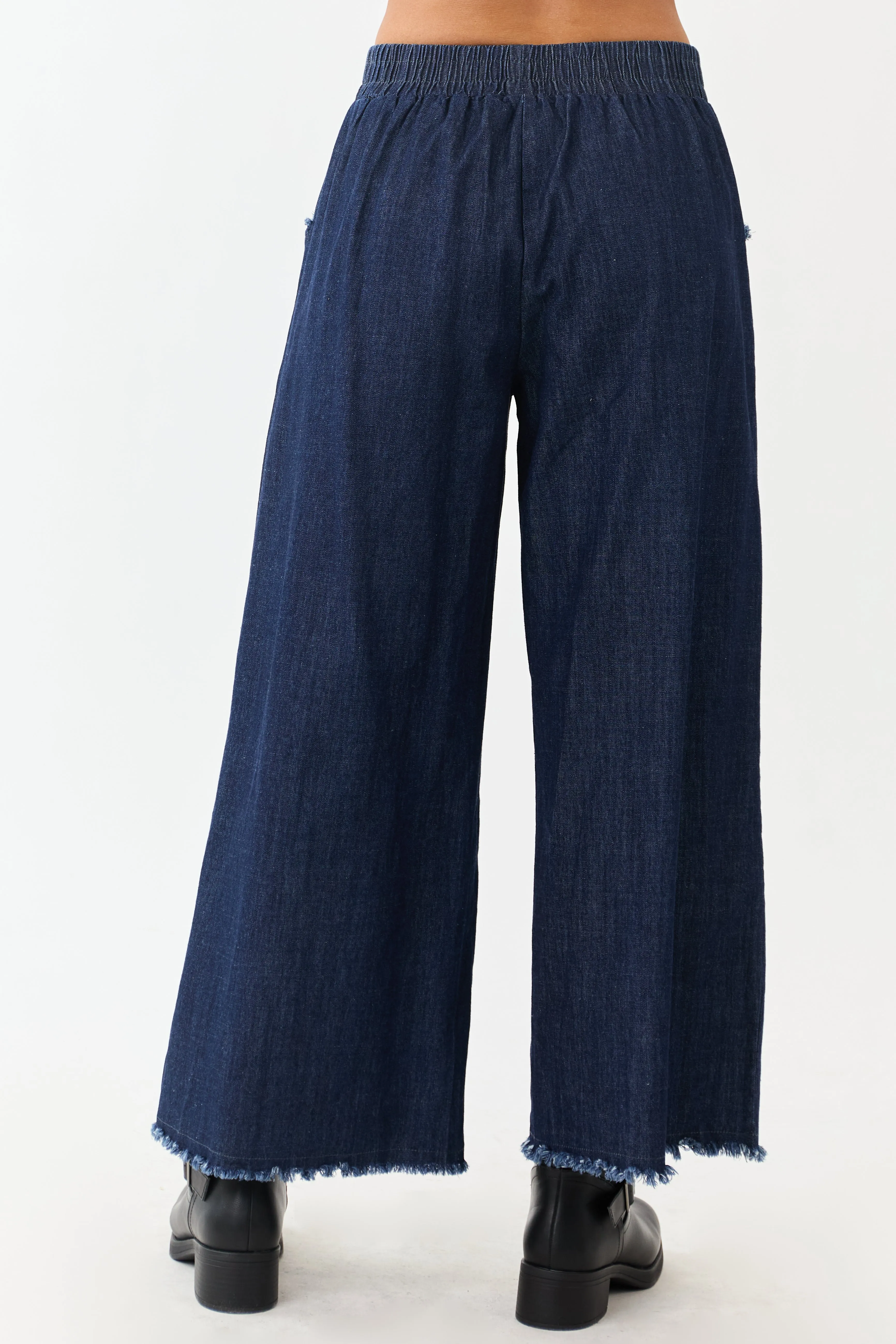Dark Wash Wide Leg Cropped Chambray Pants sold by Lime Lush product image thumbnail 4