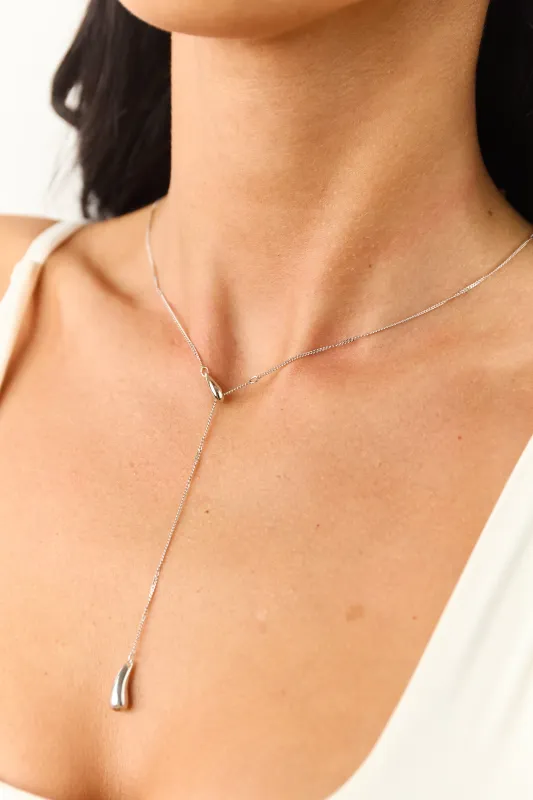 Silver Metallic Adjustable Lariat Teardrop Necklace sold by Lime Lush