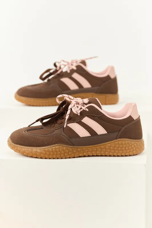 Cocoa Striped Double Lace Up Low Top Sneakers sold by Lime Lush