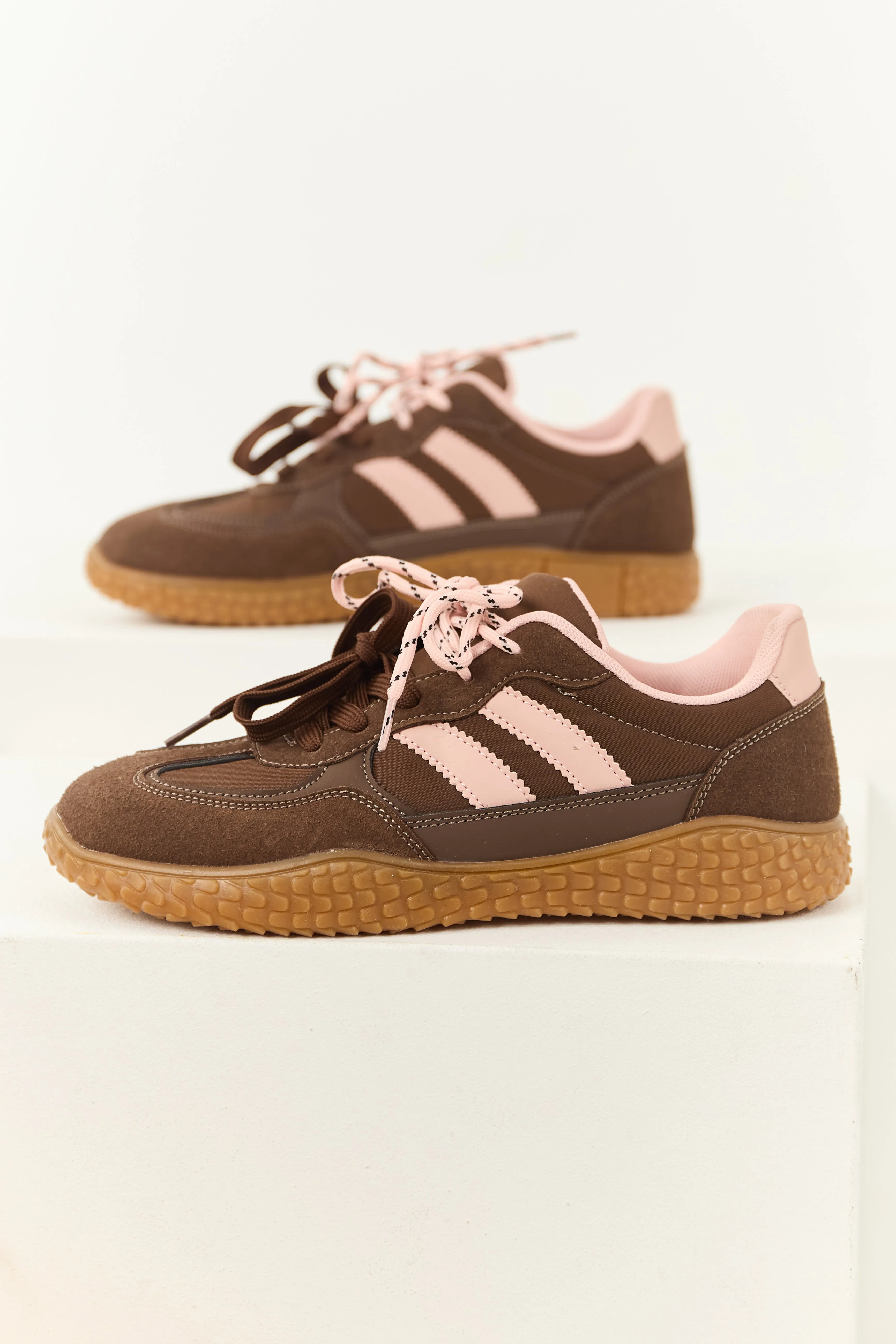 Cocoa Striped Double Lace Up Low Top Sneakers sold by Lime Lush
