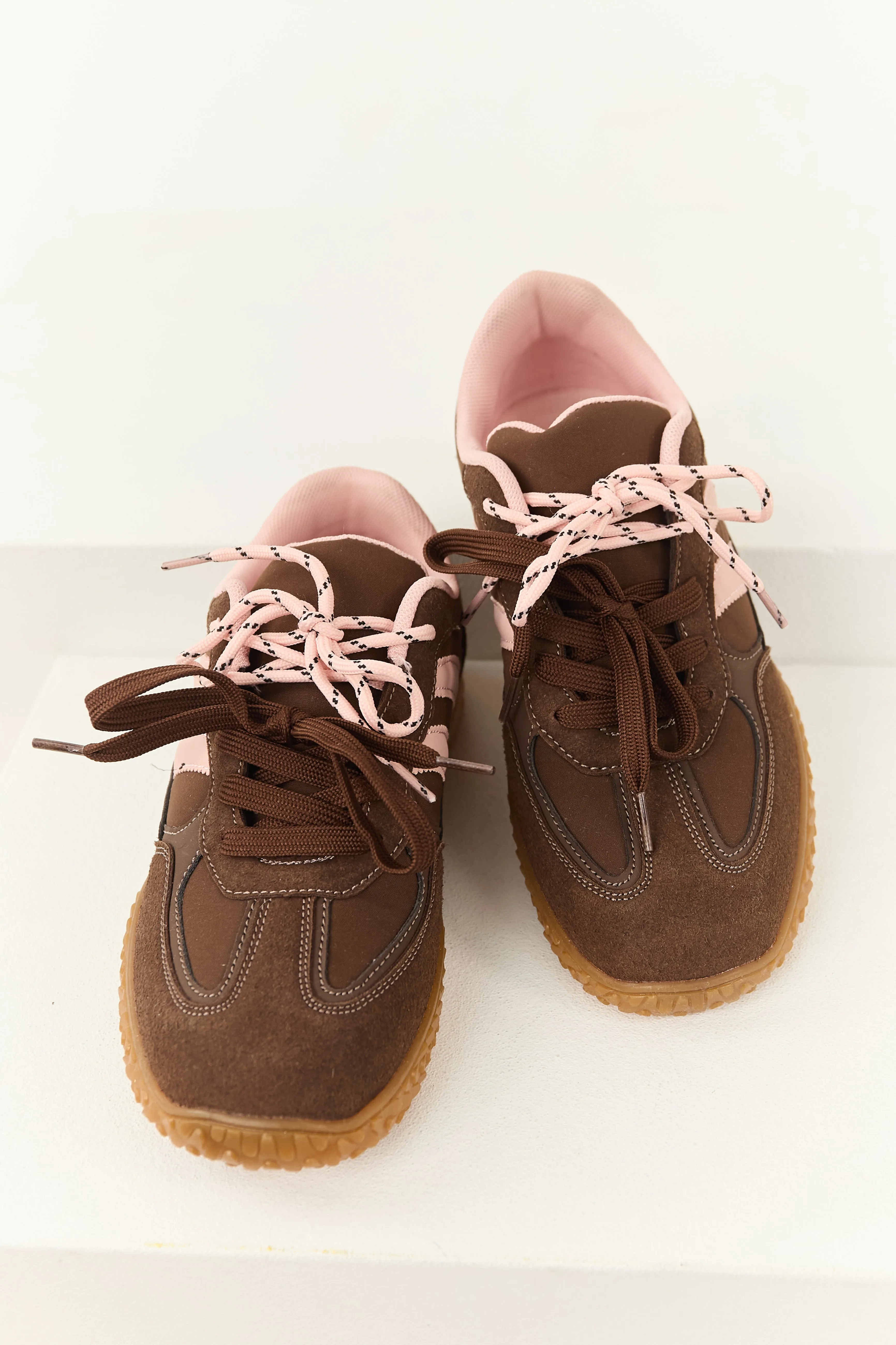 Cocoa Striped Double Lace Up Low Top Sneakers sold by Lime Lush product image thumbnail 2