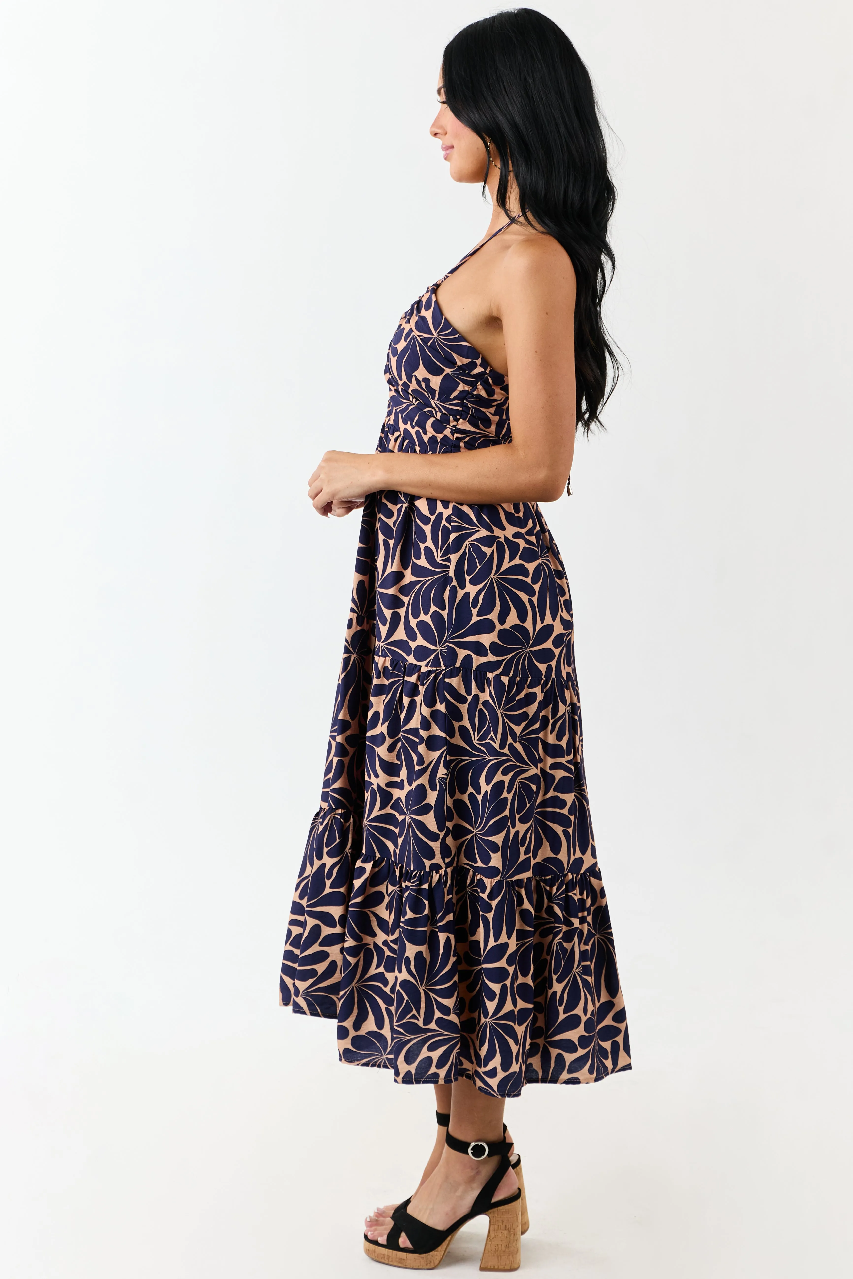 Apricot Botanical Abstract Print Halter Maxi Dress sold by Lime Lush product image thumbnail 4