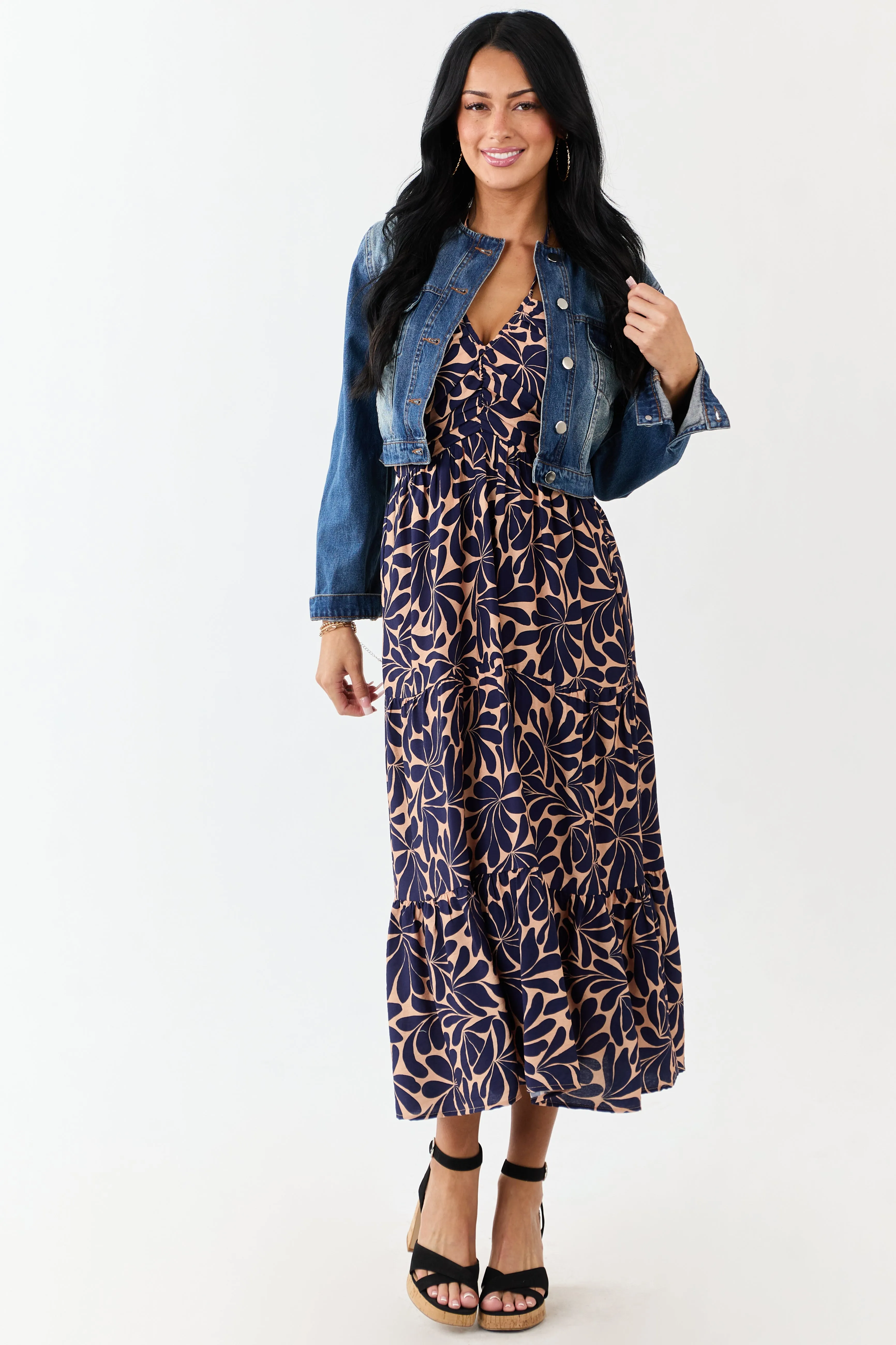 Apricot Botanical Abstract Print Halter Maxi Dress sold by Lime Lush product image thumbnail 2