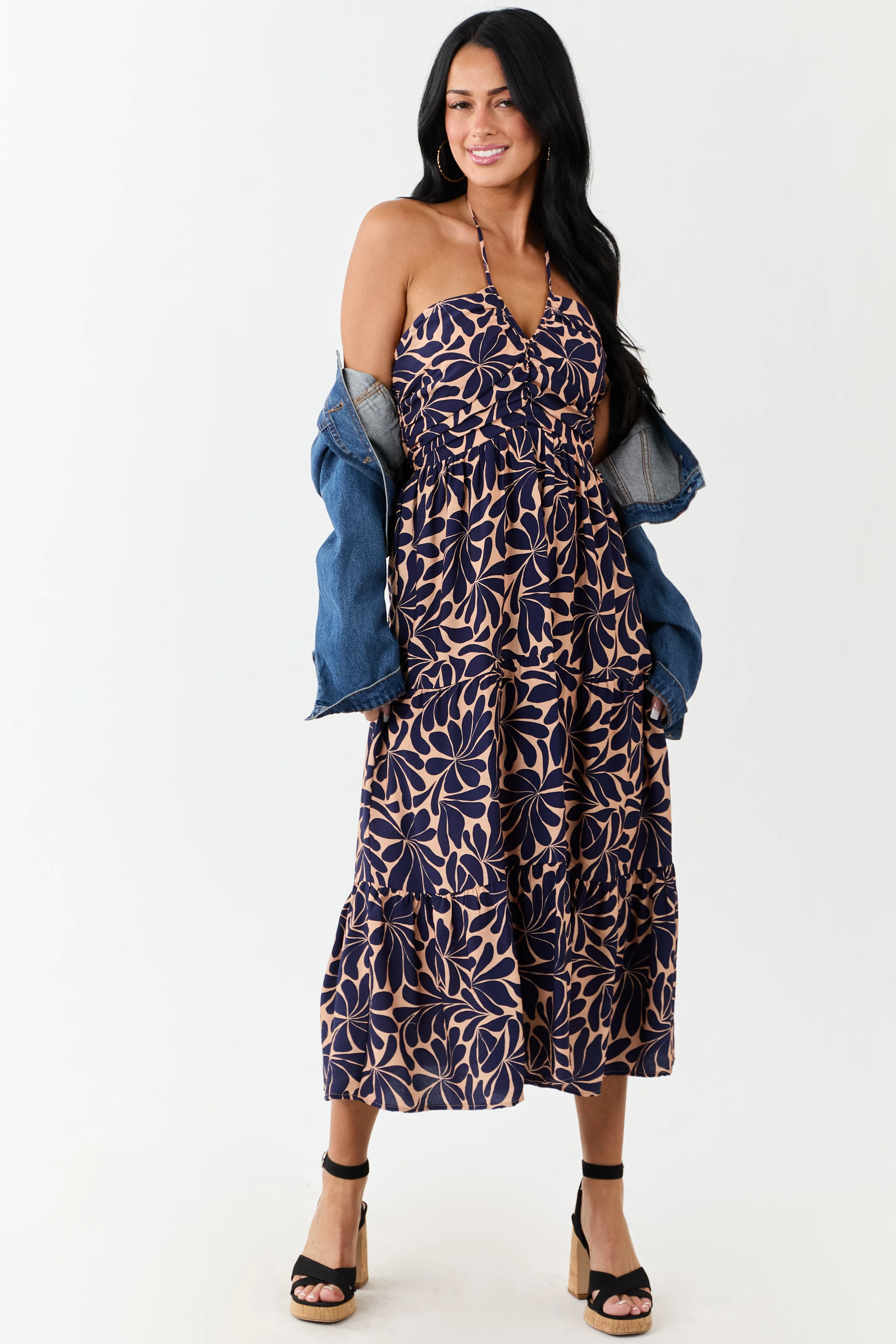 Apricot Botanical Abstract Print Halter Maxi Dress sold by Lime Lush product image thumbnail 3