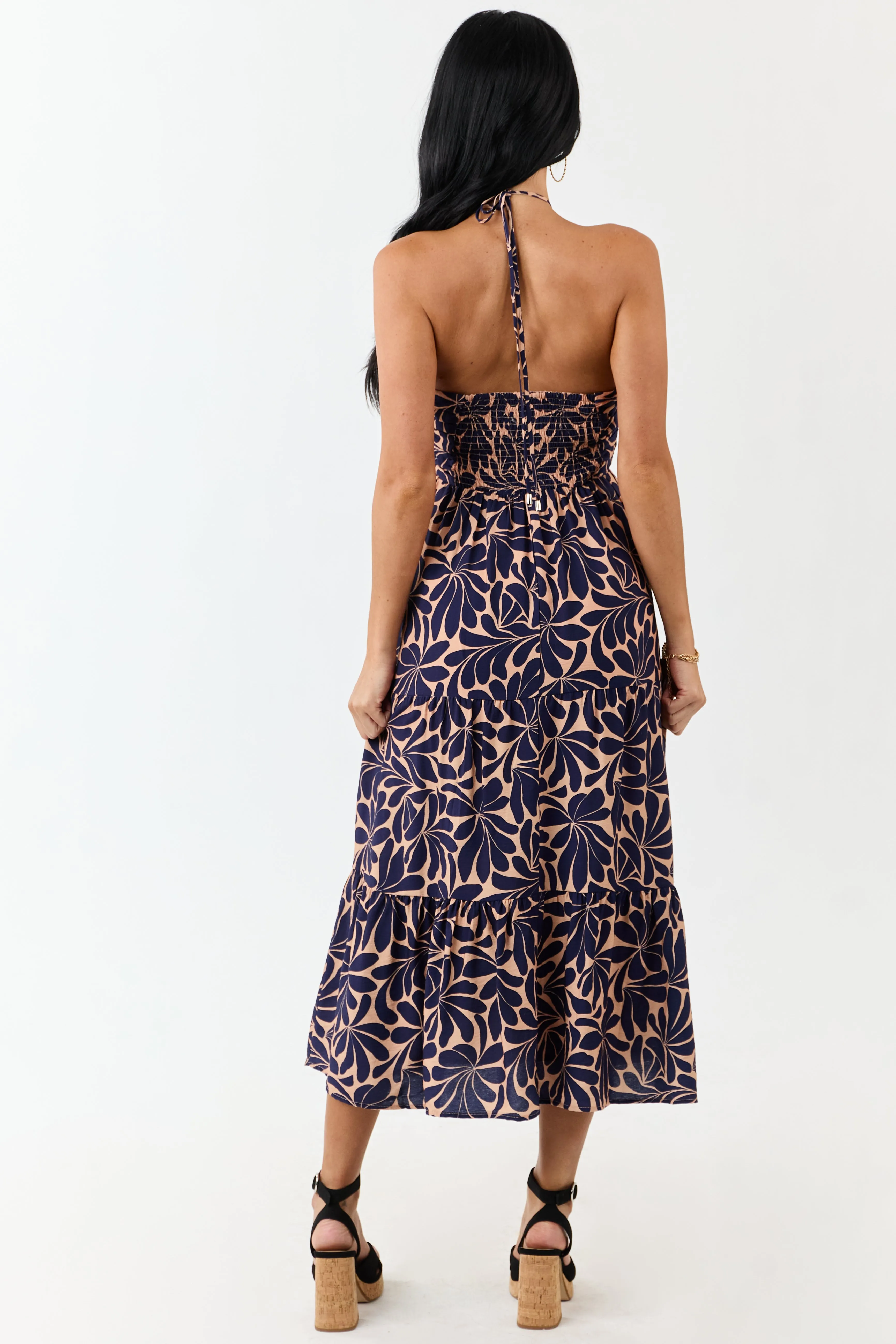 Apricot Botanical Abstract Print Halter Maxi Dress sold by Lime Lush product image thumbnail 5