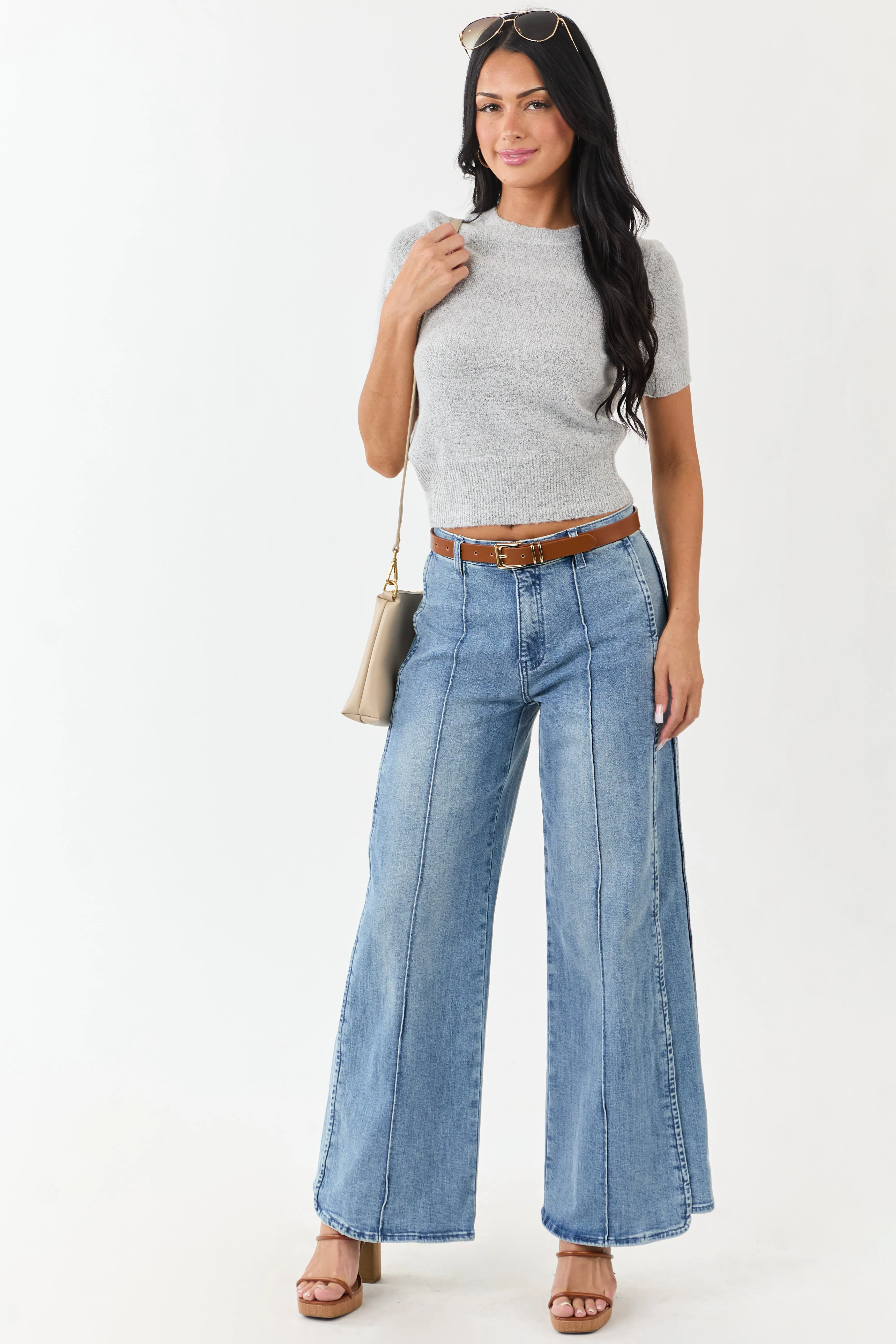 Dove Grey Short Sleeve Mid Length Knit Sweater Top sold by Lime Lush product image thumbnail 3