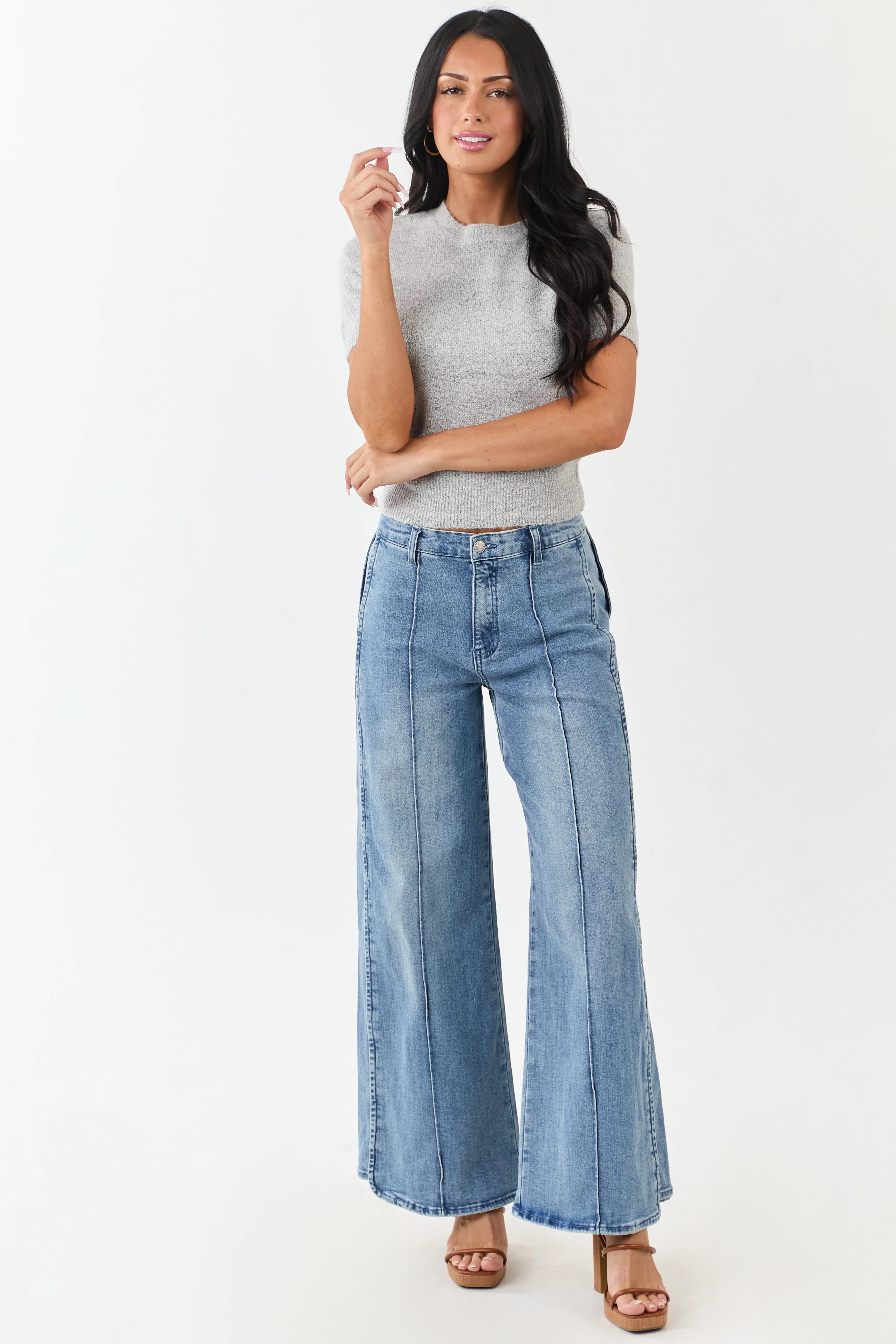 Dove Grey Short Sleeve Mid Length Knit Sweater Top sold by Lime Lush product image thumbnail 2