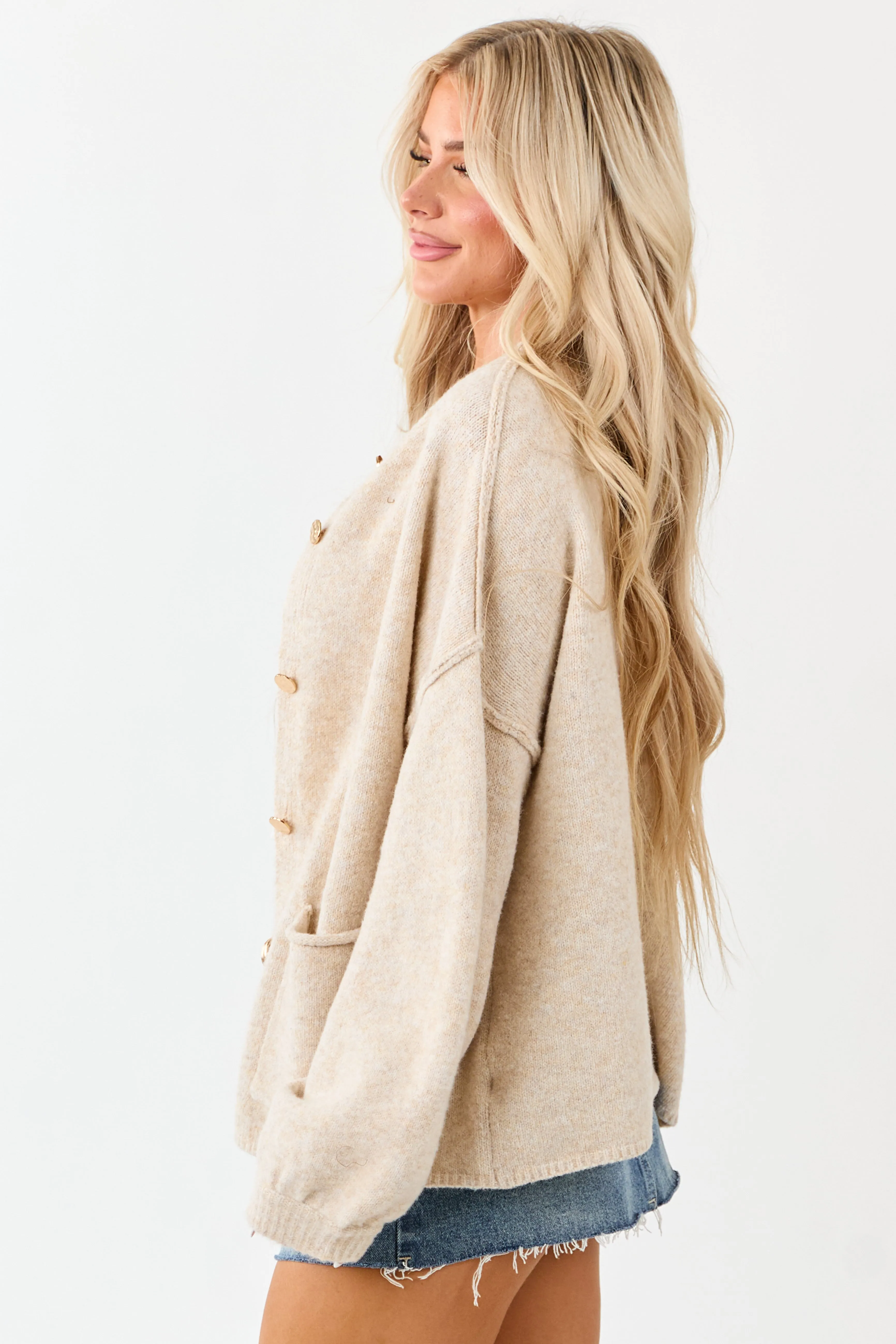 Entro Champagne Button Up Knit Wool Blend Cardigan sold by Lime Lush product image thumbnail 5