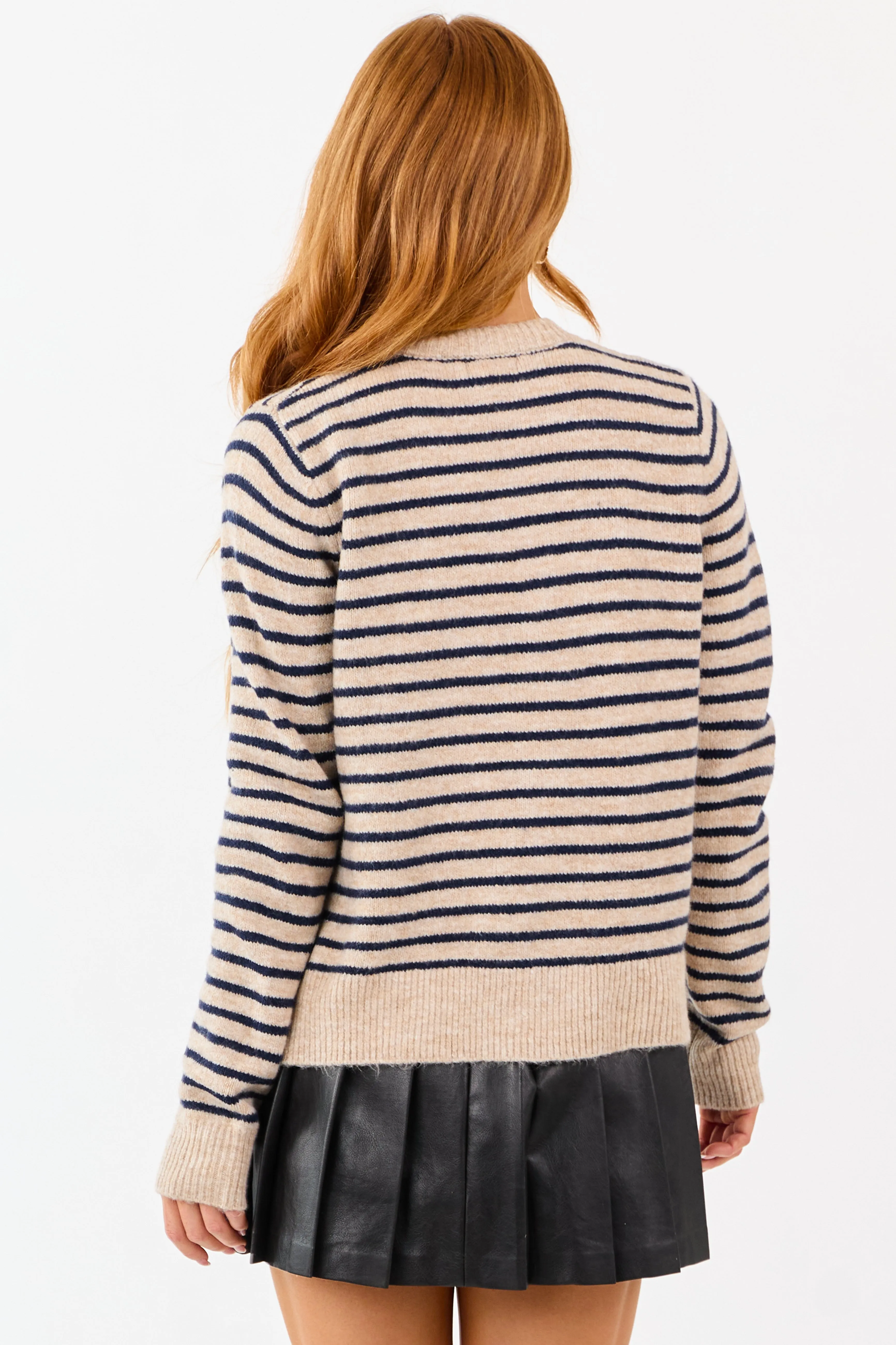 Latte Striped Button Down Crew Neck Cardigan sold by Lime Lush product image thumbnail 5