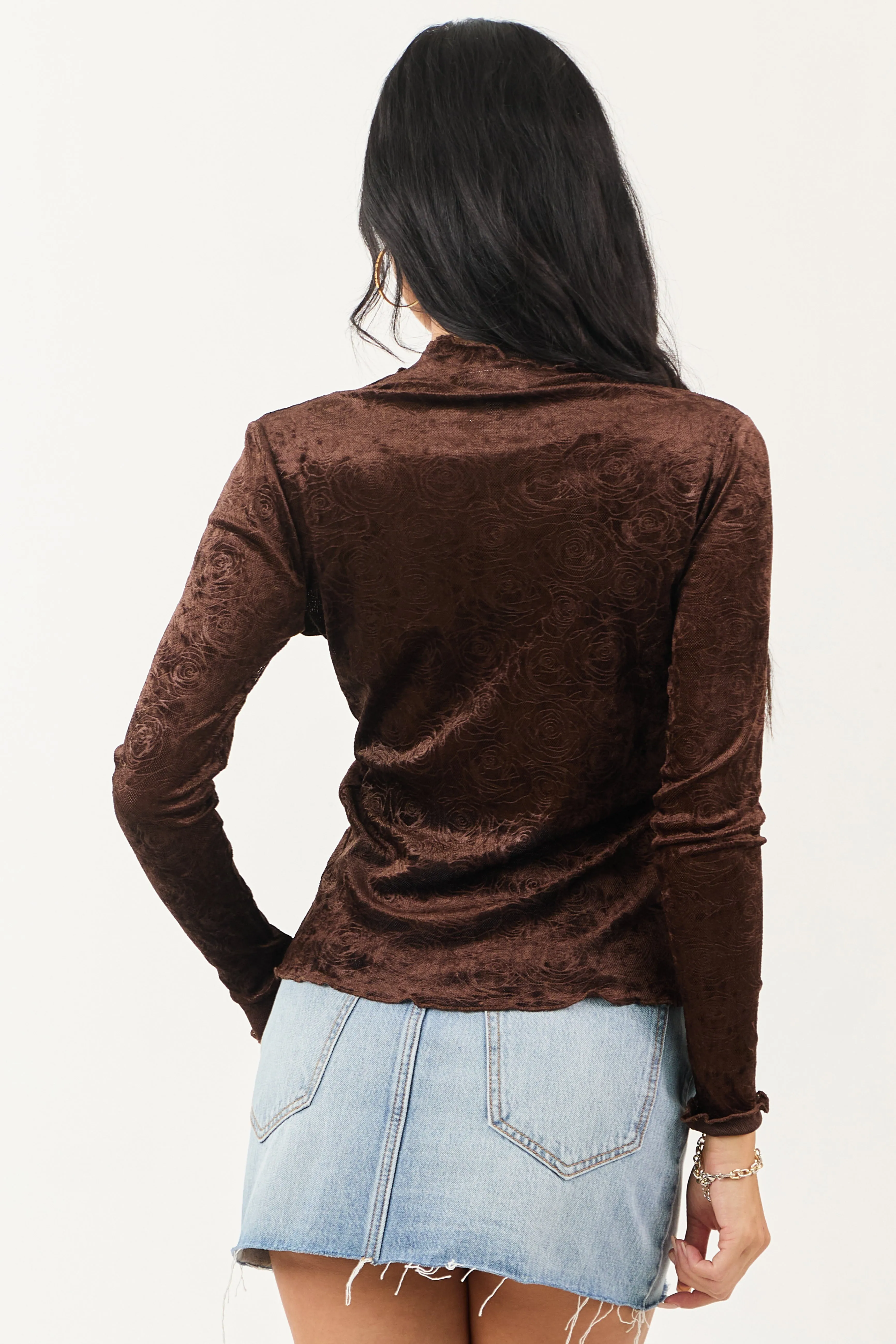 Cocoa Rose Velvet Textured Mesh Long Sleeve Top sold by Lime Lush product image thumbnail 5