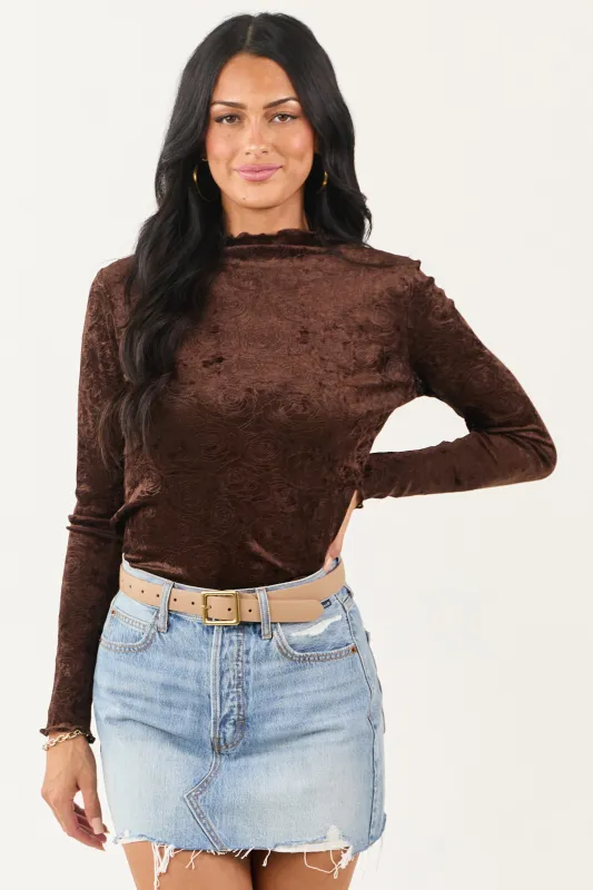 Cocoa Rose Velvet Textured Mesh Long Sleeve Top sold by Lime Lush
