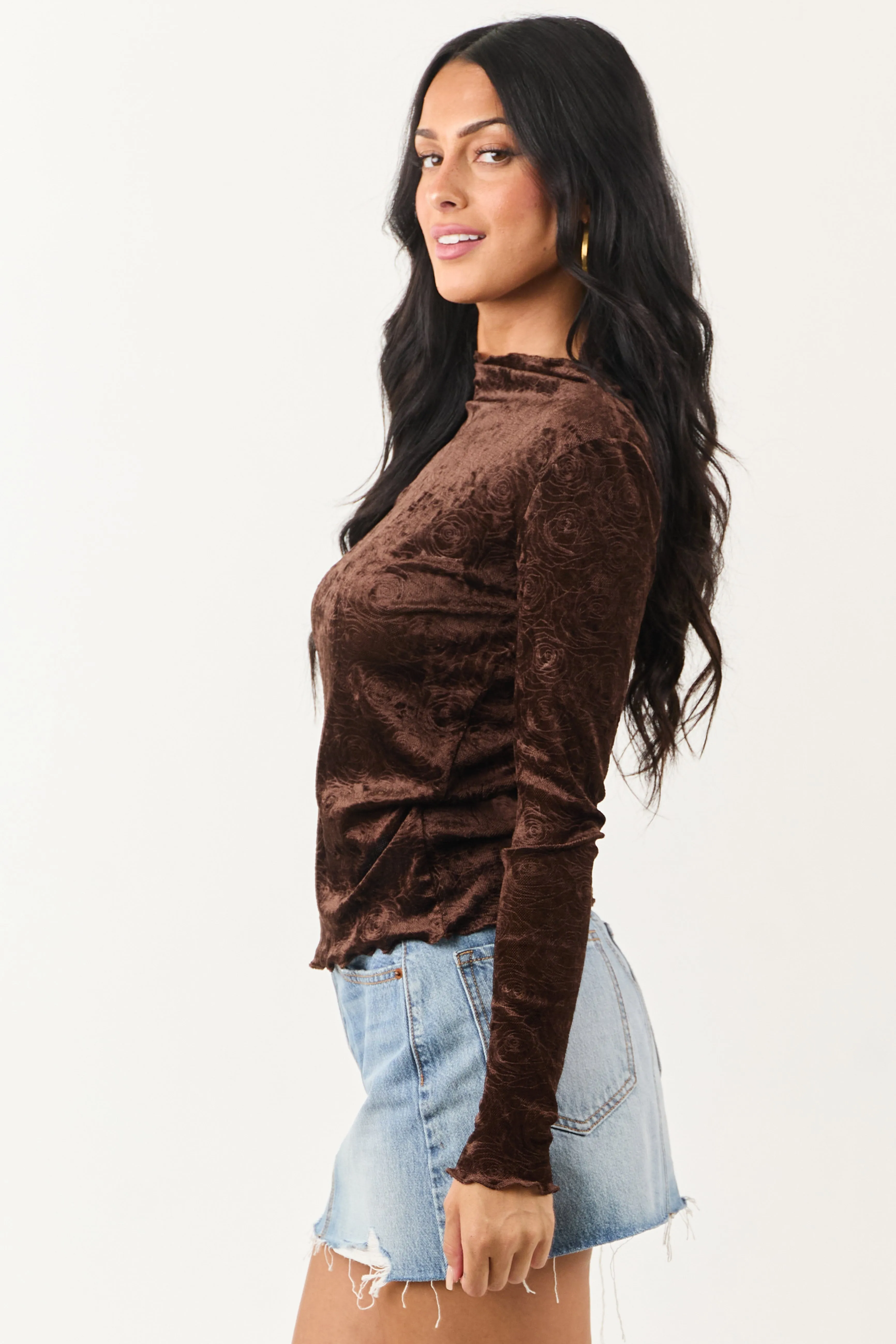 Cocoa Rose Velvet Textured Mesh Long Sleeve Top sold by Lime Lush product image thumbnail 4