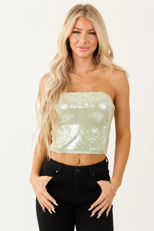 Mint Sequin Cropped Stretchy Bandeau Top sold by Lime Lush