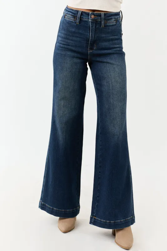 Judy Blue Dark Wash Tummy Control Stretchy Wide Jeans made by Judy Blue